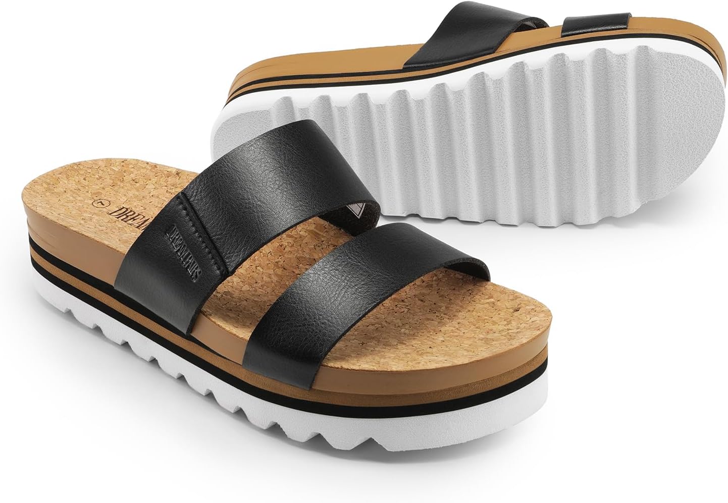 DREAM PAIRS Women's Platform Wedge Sandals with Arch Support, Comfortable Beach Slip-on Flat Sandals, Casual 2-Strap Cork Cushion Slides for Women - Image 5