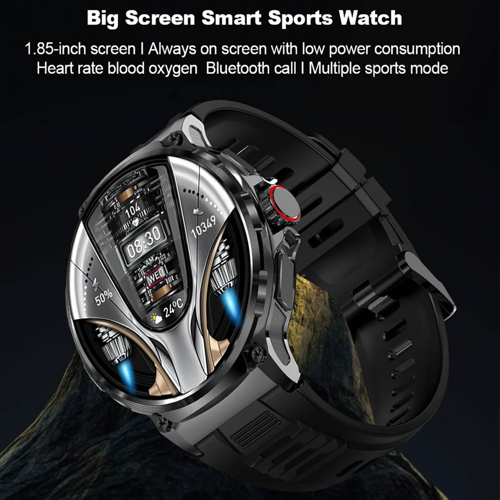 1,85" Okrągły Smartwatch HD Dla Mężczyzn (wykonywanie/odbieranie Połączeń), Bateria 710 MAh, Taktyczny Z Funkcją Śledzenia Kondycji Dla Systemu Android IOS, Wodoodporny Zegarek Cyfrowy IP68,B