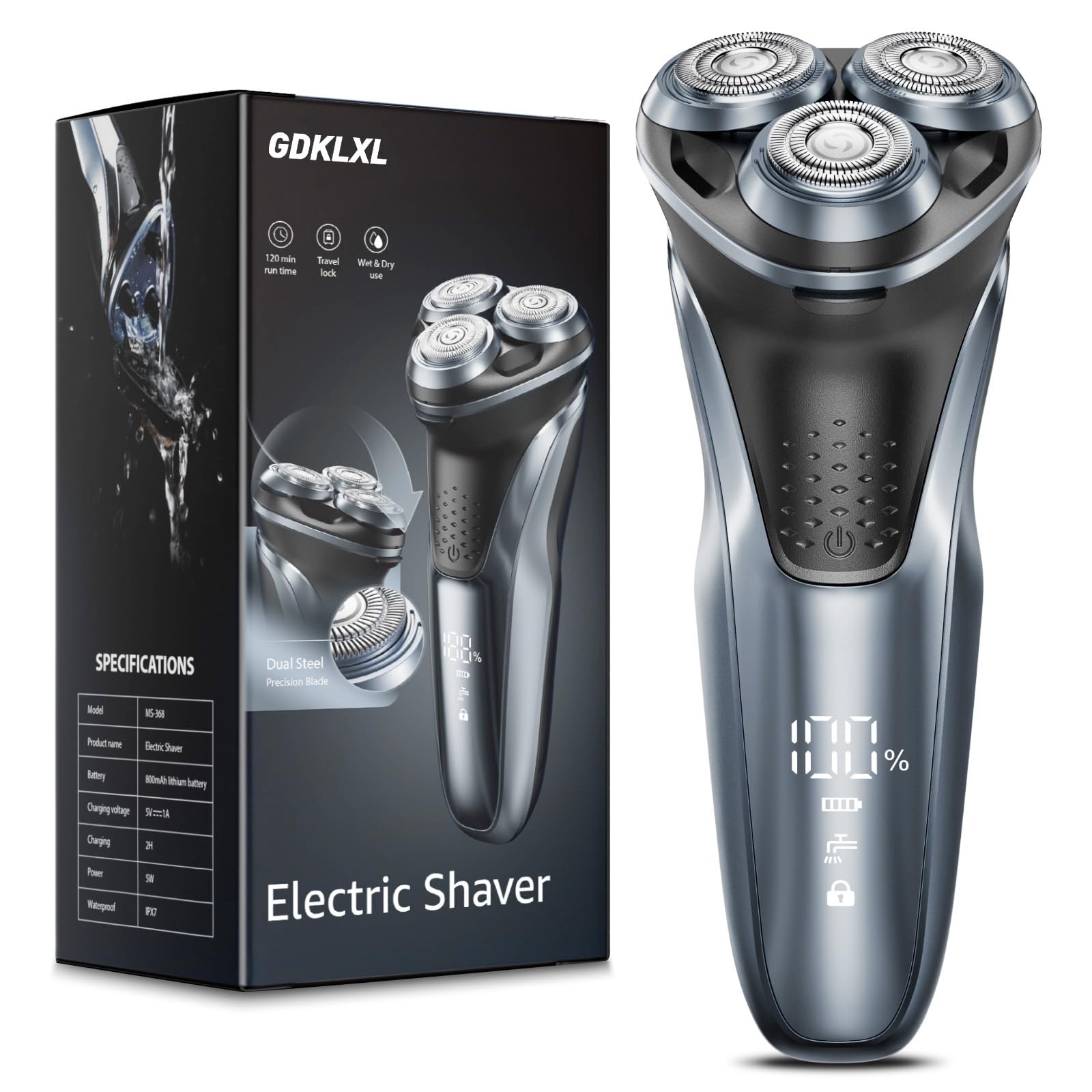 Rechargeable Electric Razor for Men IPX7 Waterproof Shaver - 1 5H Fast Charge 4D Flex Precision Blades with