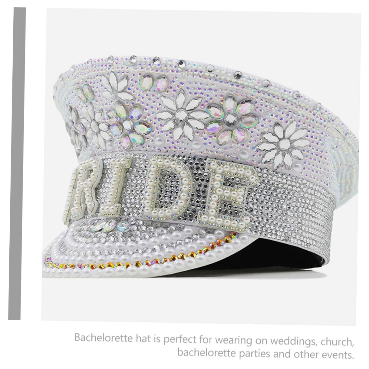 Uonlytech Sombrero Cuero Cómodo para Novia de Blanco de Gemas de Imitación y Talla Ajustable para Despedidas de Soltera y Bodas