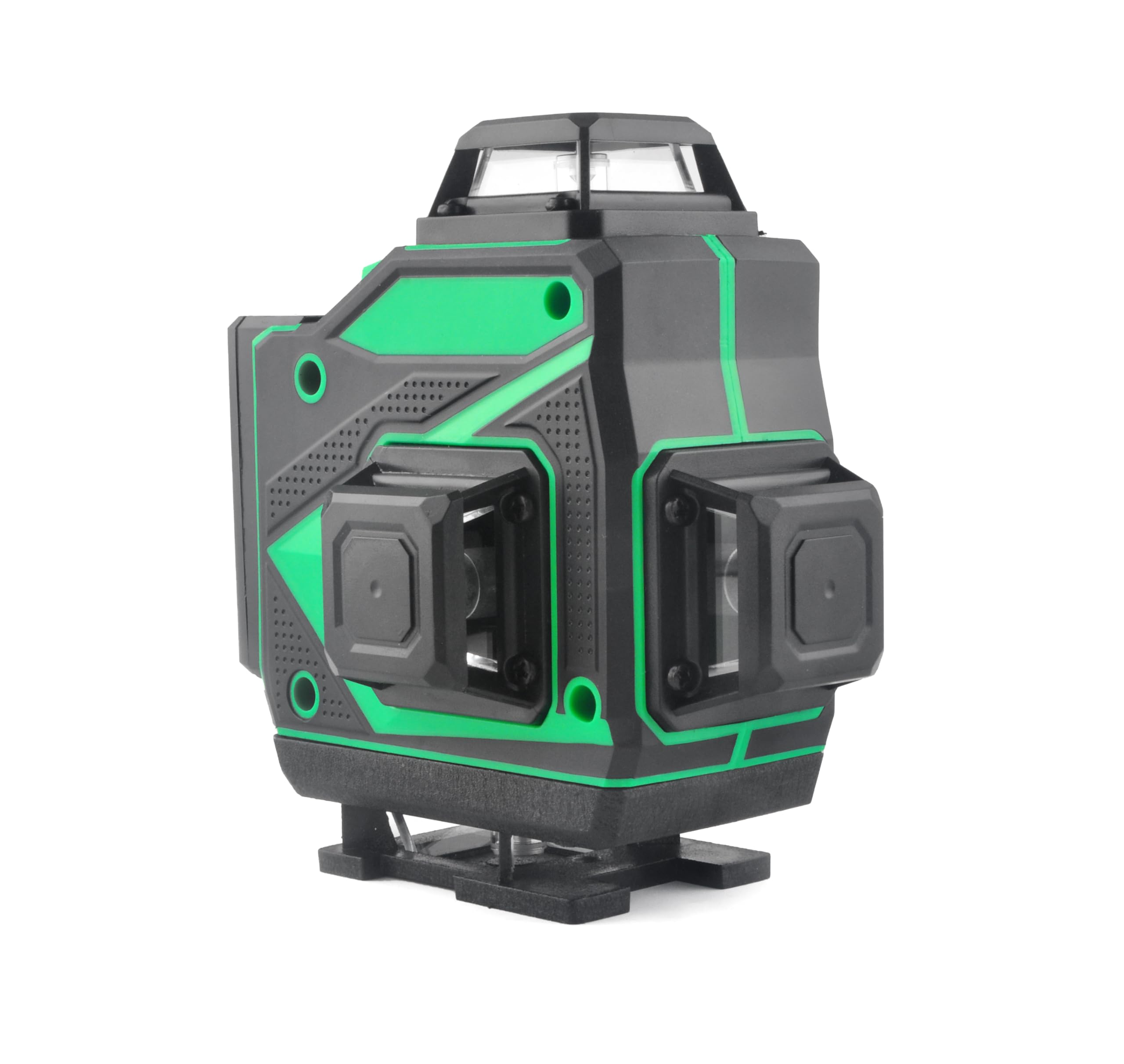 Laser poziomy, zielony, samopoziomujący, 4 x 360°, 16-liniowy, krzyżowy, poziomy i pionowy, pilot zdalnego sterowania, akumulator litowo-jonowy z ładowaniem euro, regulowana podstawa