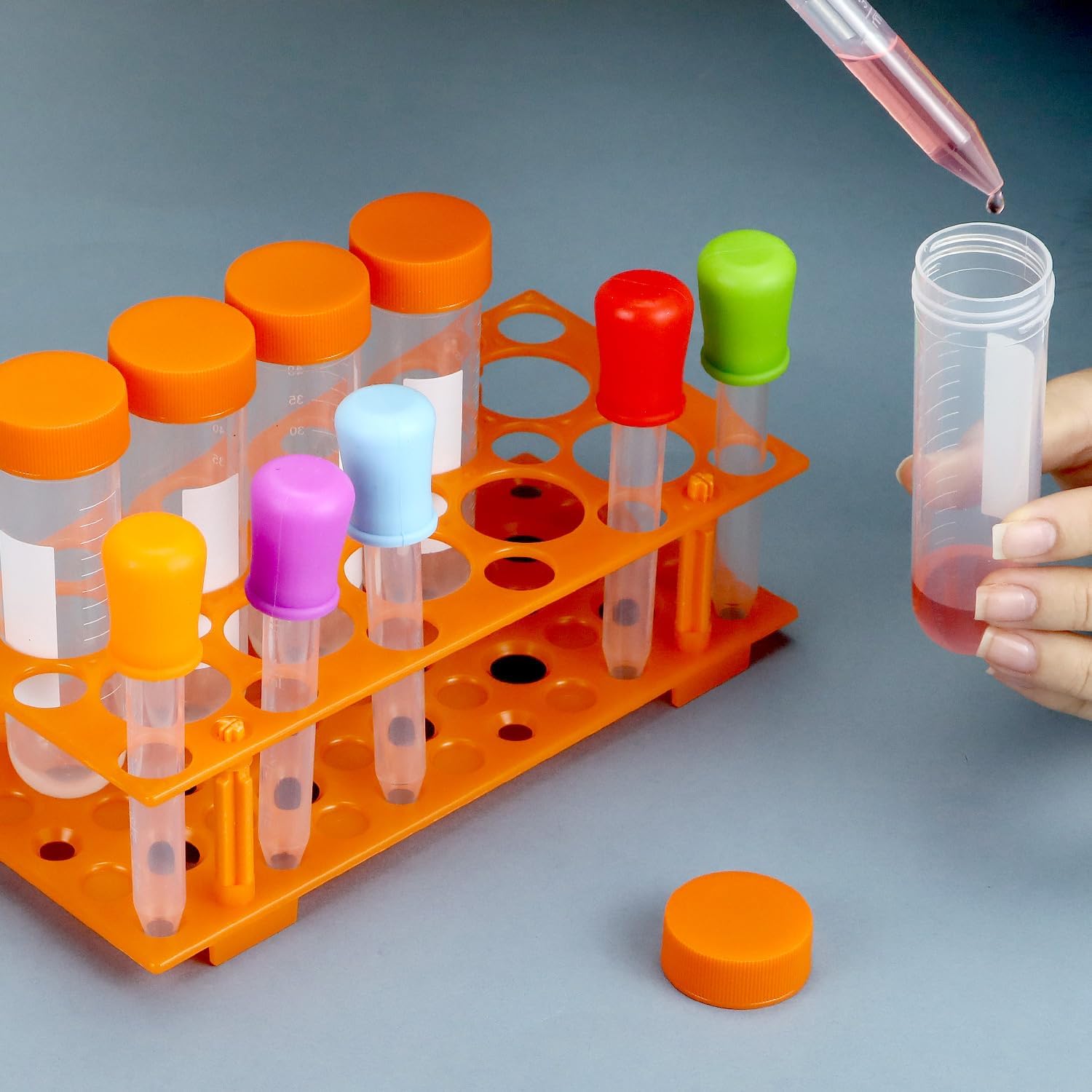 QWORK Jumbo Test Tubes & Liquid Droppers Set with Storage Stand, 12 Pieces Science Learning Tools for Primary Science