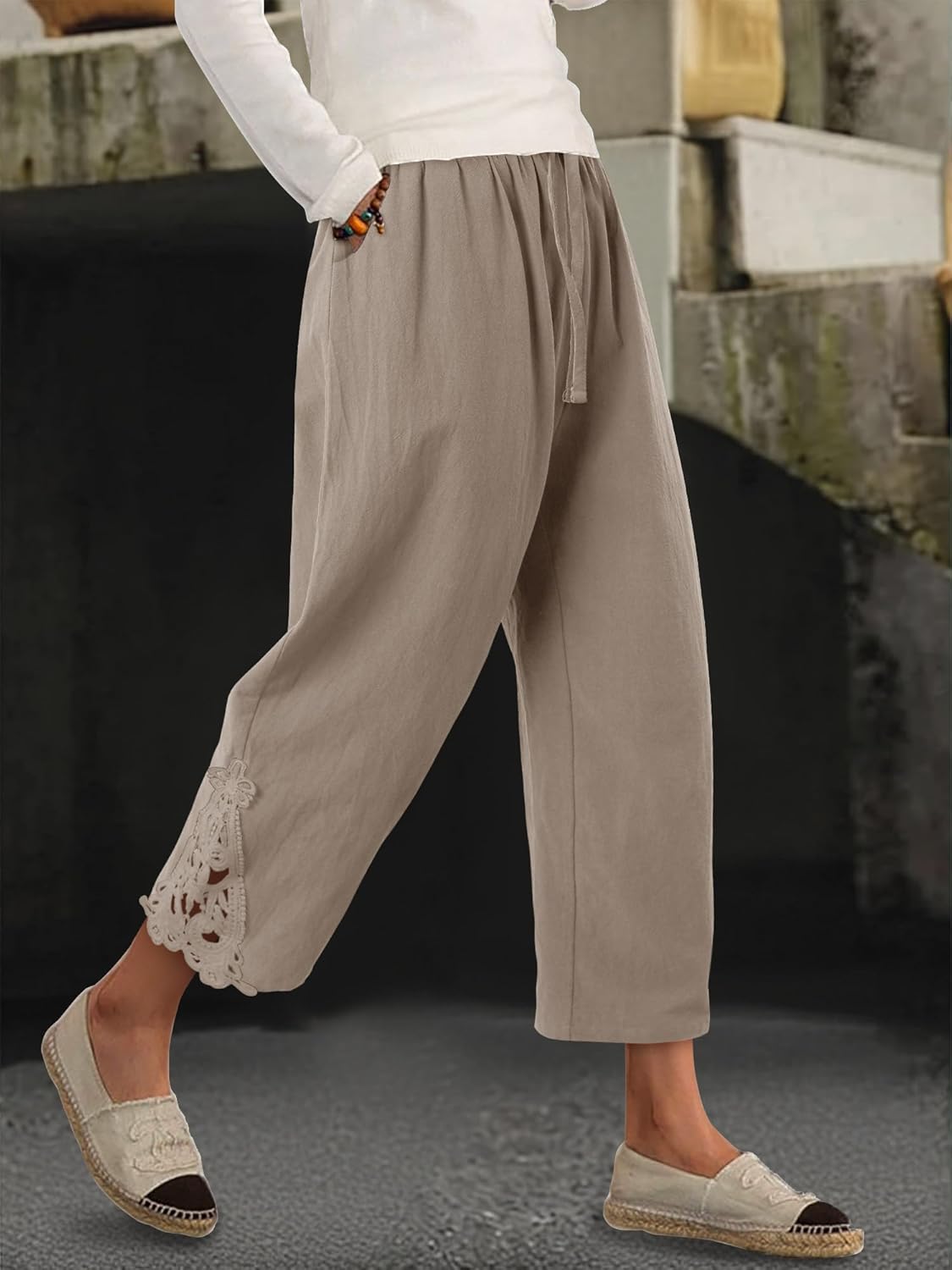 Angerella Womens Cotton Linen Pants Casual Lightweight Drawstring Elastic Waist Trousers Summer Lounge Pants with Pockets - Image 3