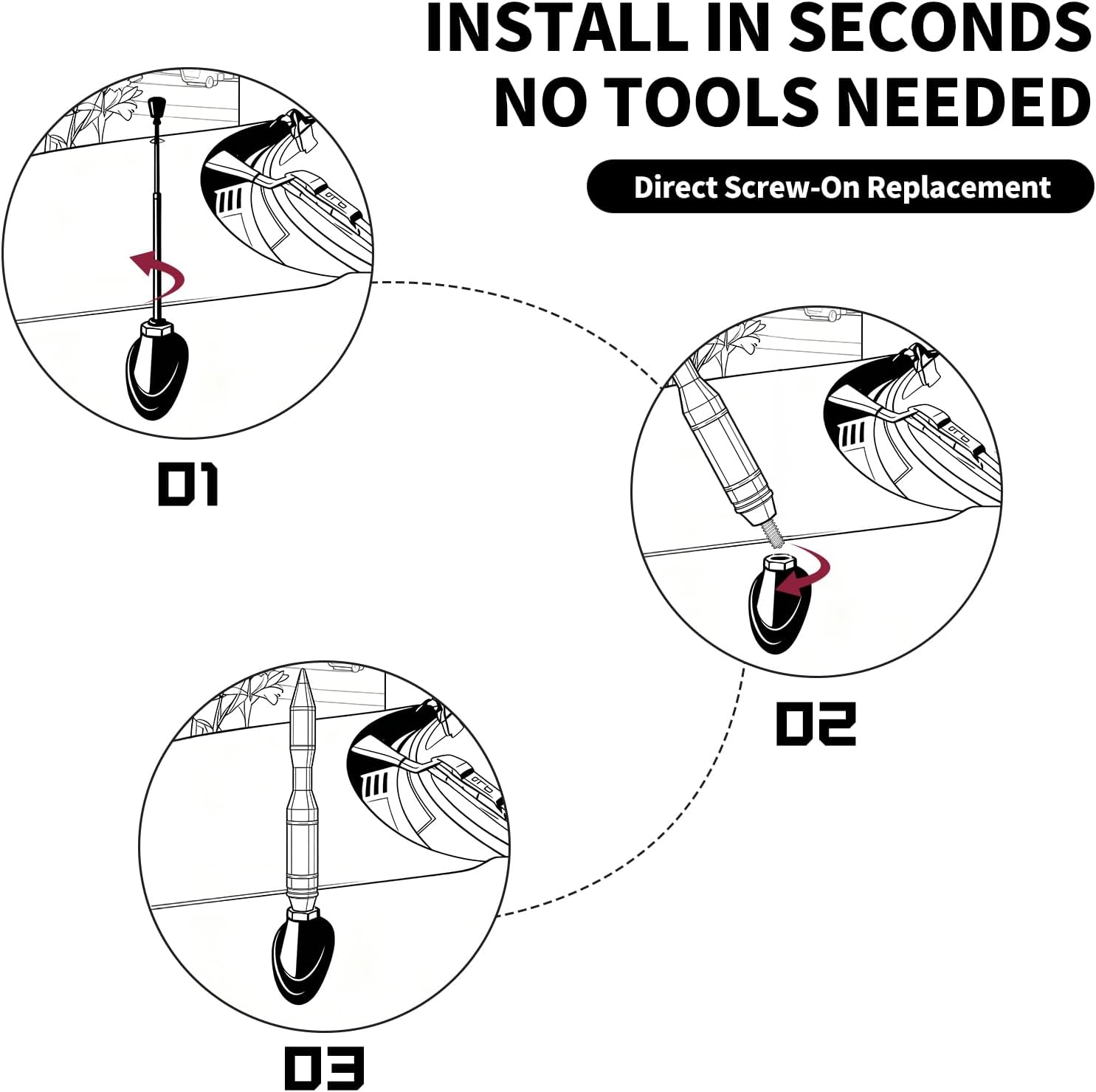 Car Antenna, Short Stubby Bullet Style Mast Replacement, Premium Signal Reception Waterproof Car Stereo Aerial Compatible with Ford, Dodge, Jeep, Toyota, Honda, and Most Vehicles