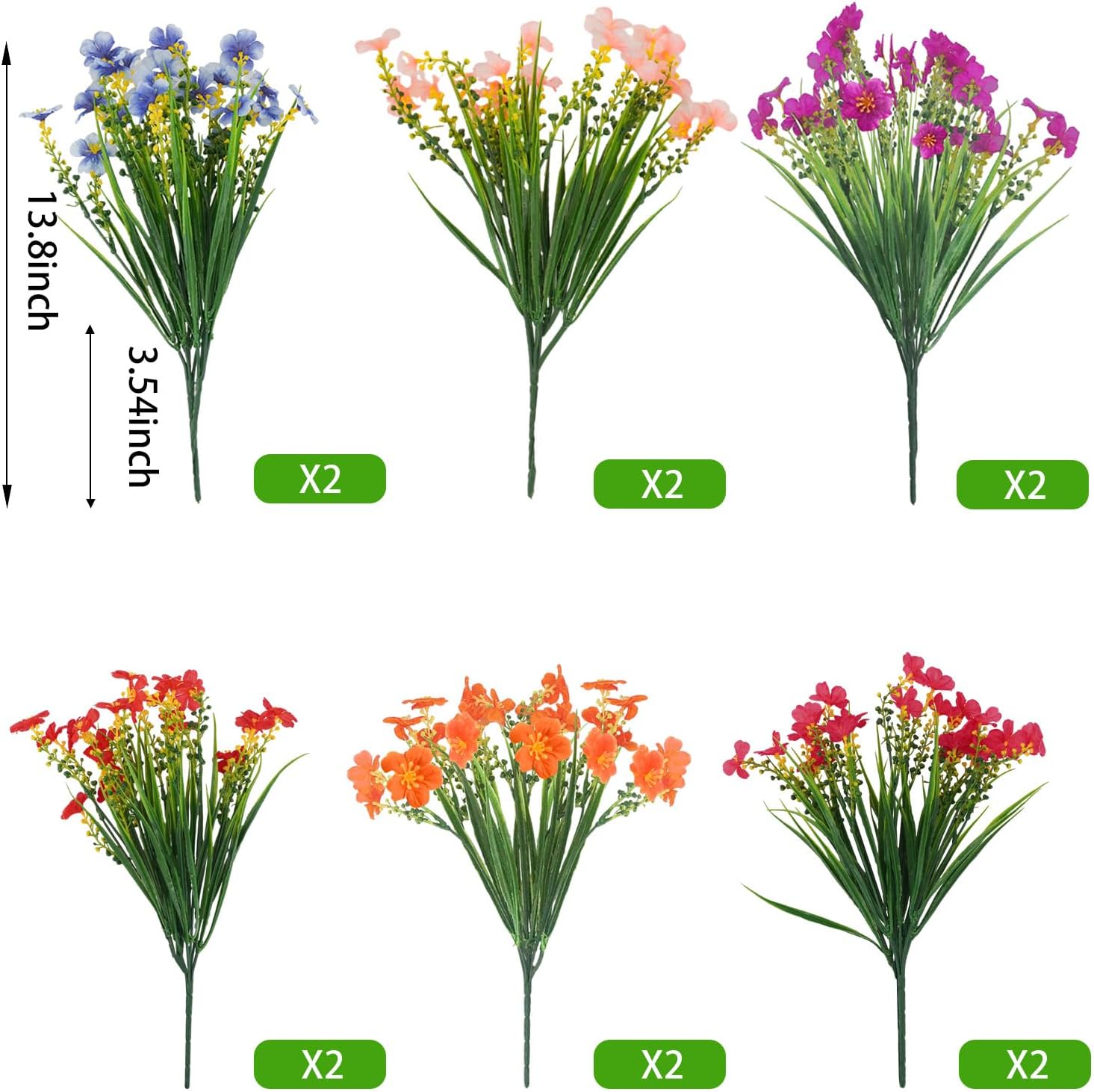 12 Pack Artificial Flowers for Outdoors UV Resistant Faux Silk Flowers, Plastic Plants Shrubs Greenery for Indoor Outside Home Office Wedding Window Box Porch Pots Decor (Assorted) - Image 2