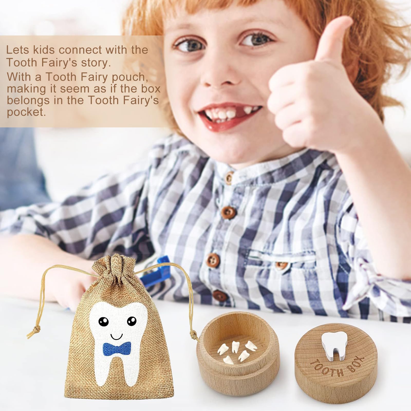 STSAIL Tooth Fairy Box 3D Carved Tooth Fairy Tooth Holder, Baby Tooth Box for Lost Tooth Wooden Tooth Keepsake Box, Tooth Holder for Kids Teeth With Tooth Fairy Bag Storage Toddler Tooth Box Gift - Image 4