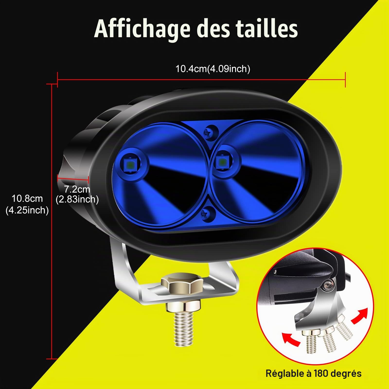 Biqing Feux Additionnels Moto,20W Phare Auxiliaire Moto 12V 24V Lampe de Sécurité LED pour Chariot élévateur Phare Avant LED Bleu pour Chariot élévateur Offroad Voiture (2)
