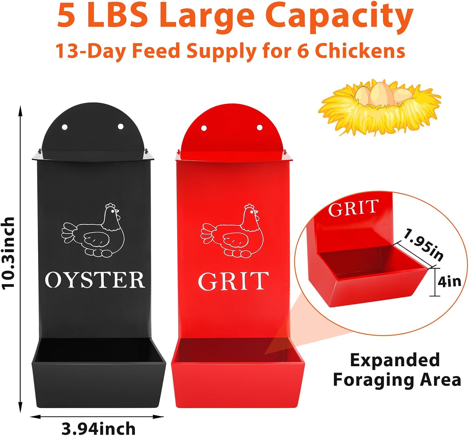 Condition photo showing New/Like New for 2pack chicken grit feeder, metal oyster shell feeder with lid, hanging gravity chicken poultry feeders trough, coop accessories supplies