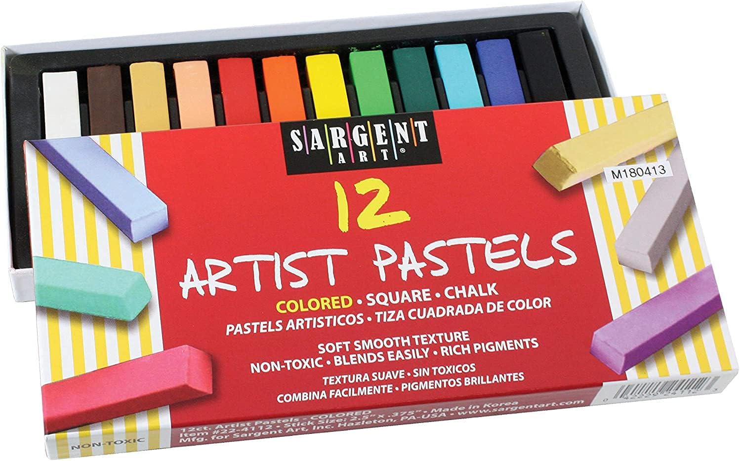 Sargent Art 22-4112 Colored Square Chalk Pastels, 12 Count