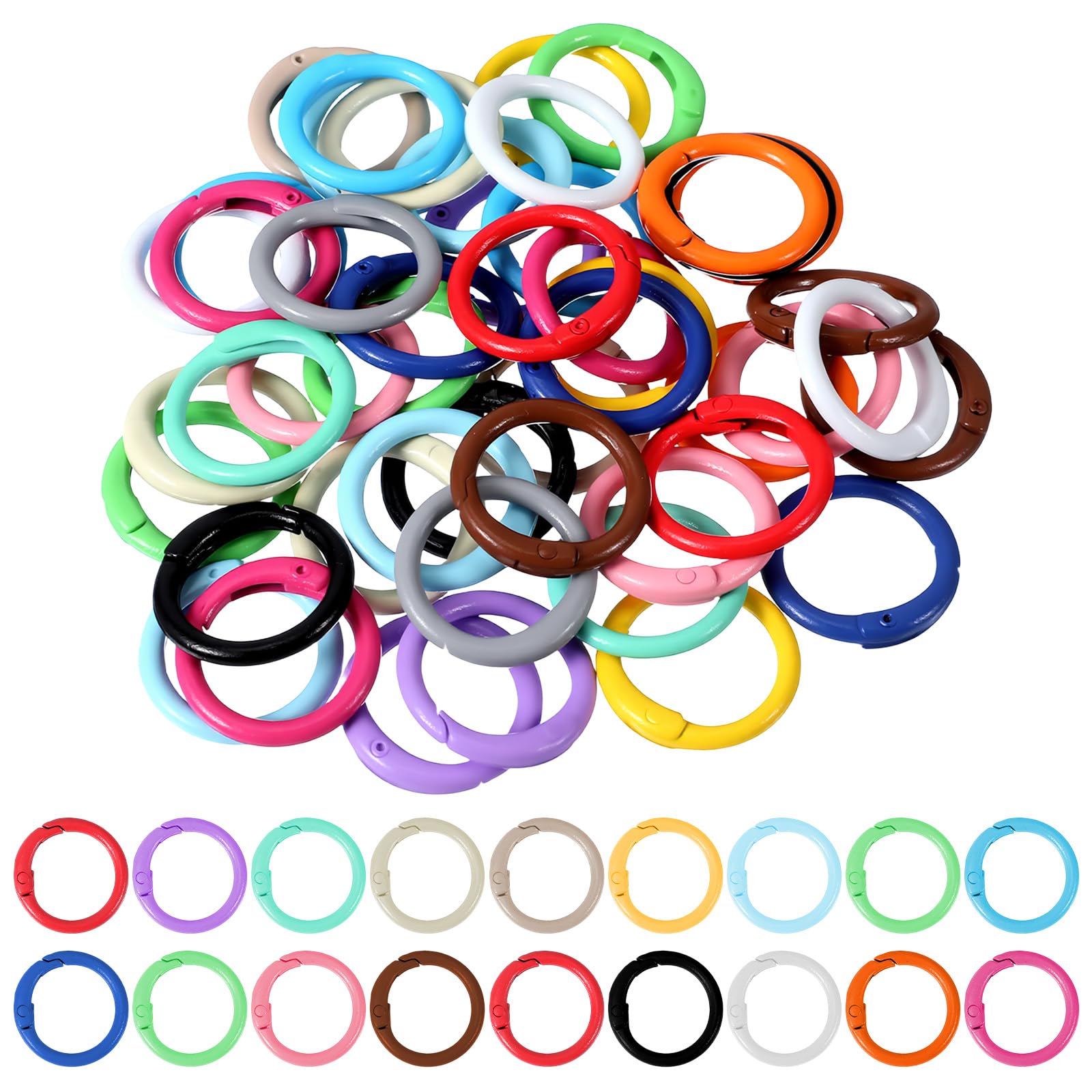48 Pcs Metal Colored Key Ring Clips, 24mm Round Spring O Rings Circle Cute Carabiner Clips Spring Snap Hook Keychain Ring Bulk for DIY Keychain Bag Charm Handbag Purse and Lanyards Accessories