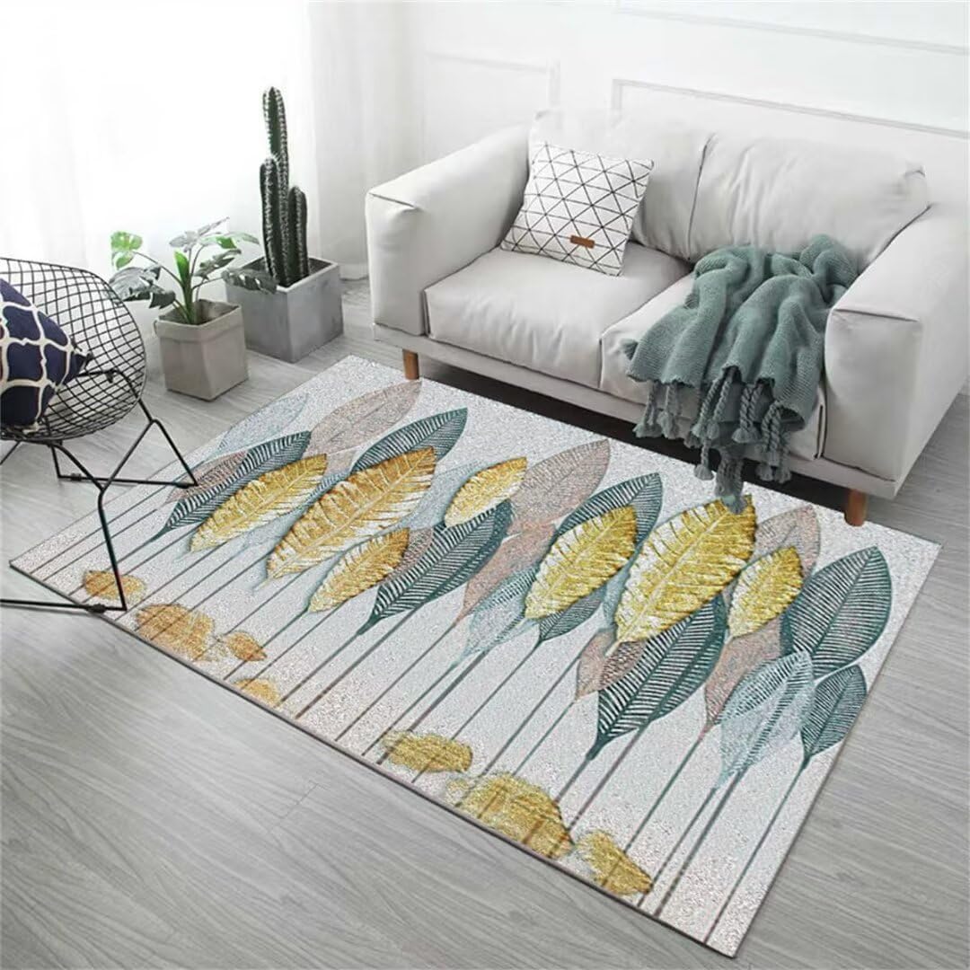 Tapis de salon moderne velours résistant usure jaune