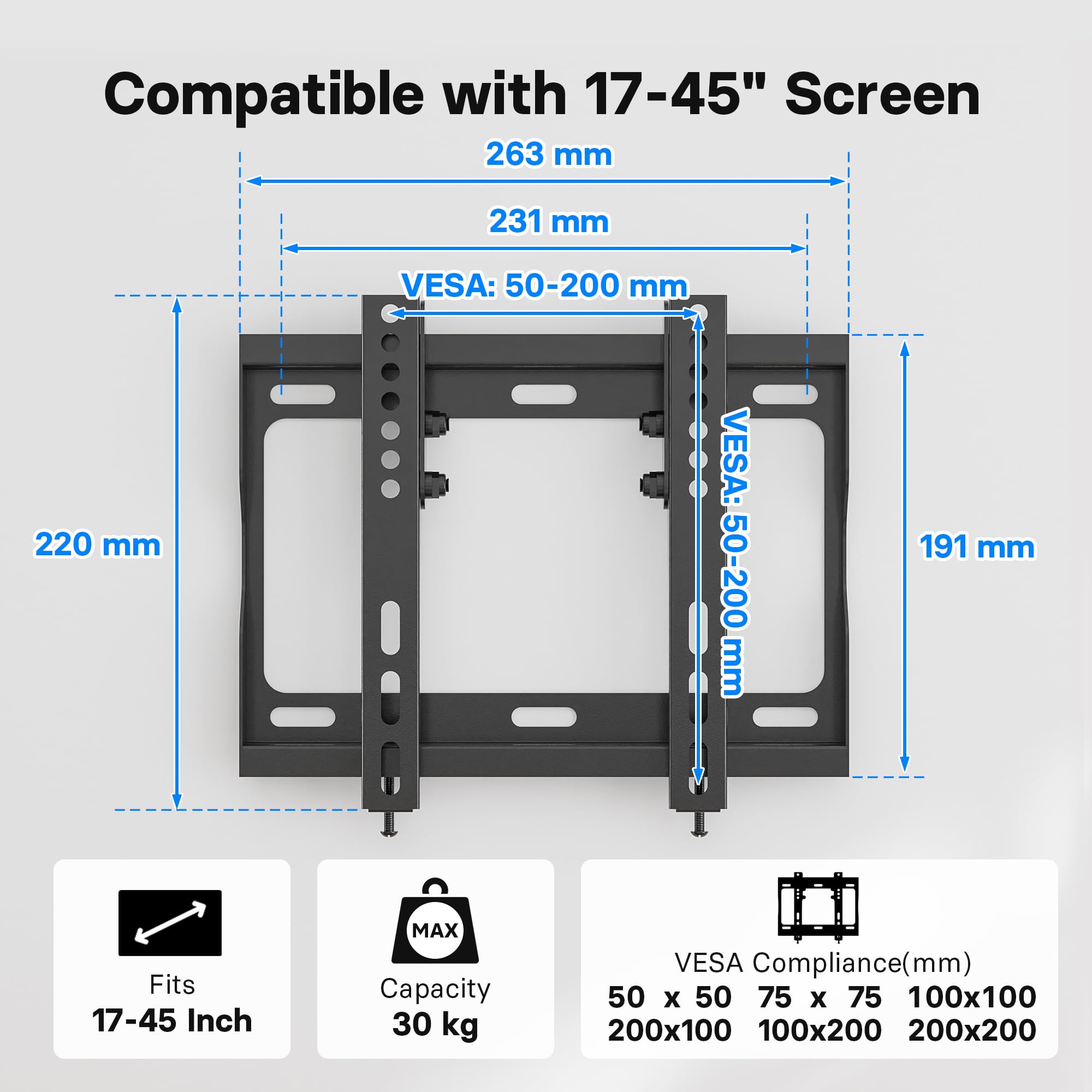 BONTEC Staffa TV per Schermo al Plasma LED/LCD/OLED da 17-45 Pollici, Inclinabile Ultra Sottile Supporto TV Parete, Peso fino a 30 kg, Max VESA 200 x 200 mm