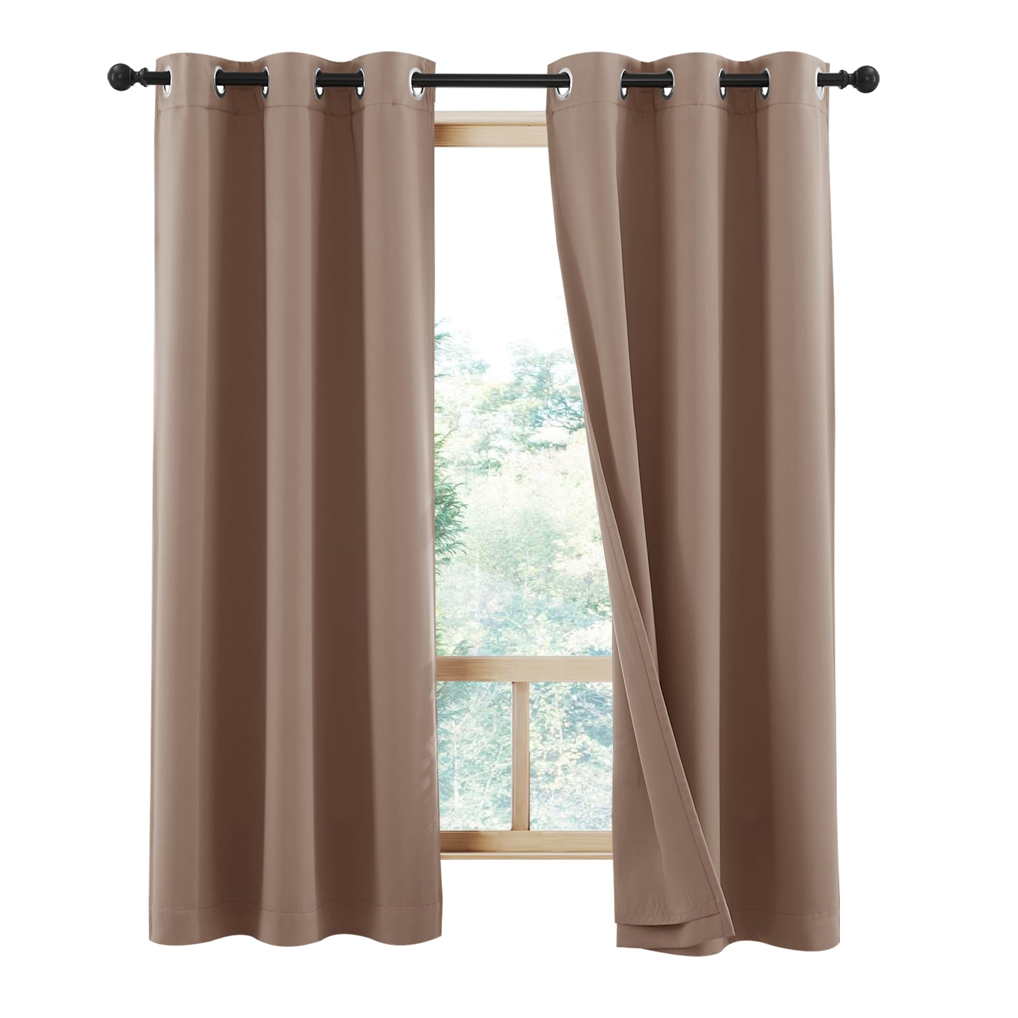 NICETOWN 100% Blackout Panels for Nursery, Super Soft, Heavy Duty and Thick Window Treatment Curtains 63 Inches Long with Same Color Lined for Basement (1 Pair, Tan, 42" Wide Each Panel)