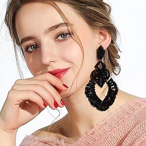 Amazon.com: XSBODY Rhinestone Black Dangle Earrings for