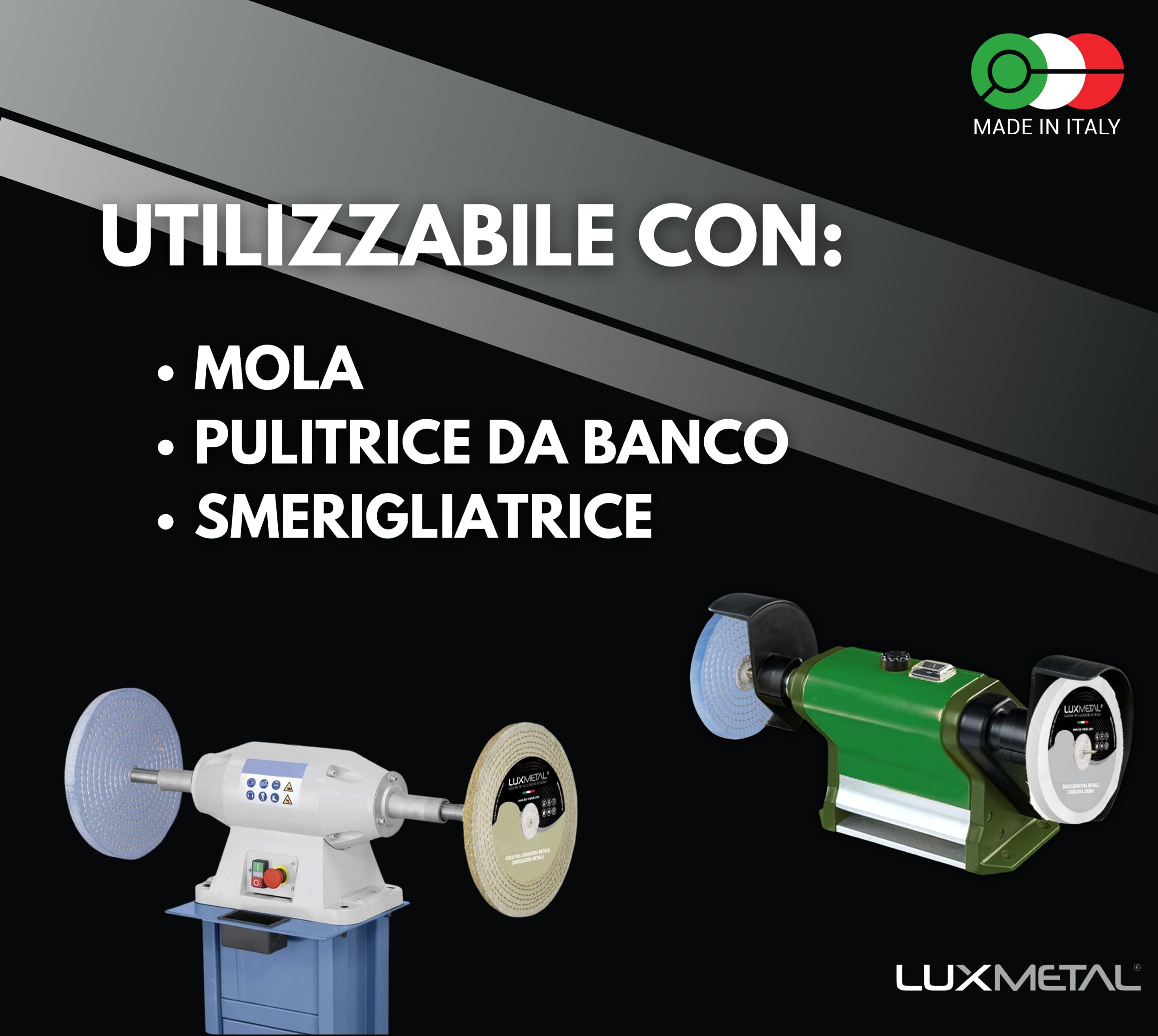 Lux Metal Disco Lucidatura Ultra Soft 200 mm In Cotone Flanella Dischi Per Lucidare A Specchio Alluminio Cromature Metalli Acciaio Inox Ruota Lucidante Mola Ottone Rame Legno Marmo Plexiglass Argento