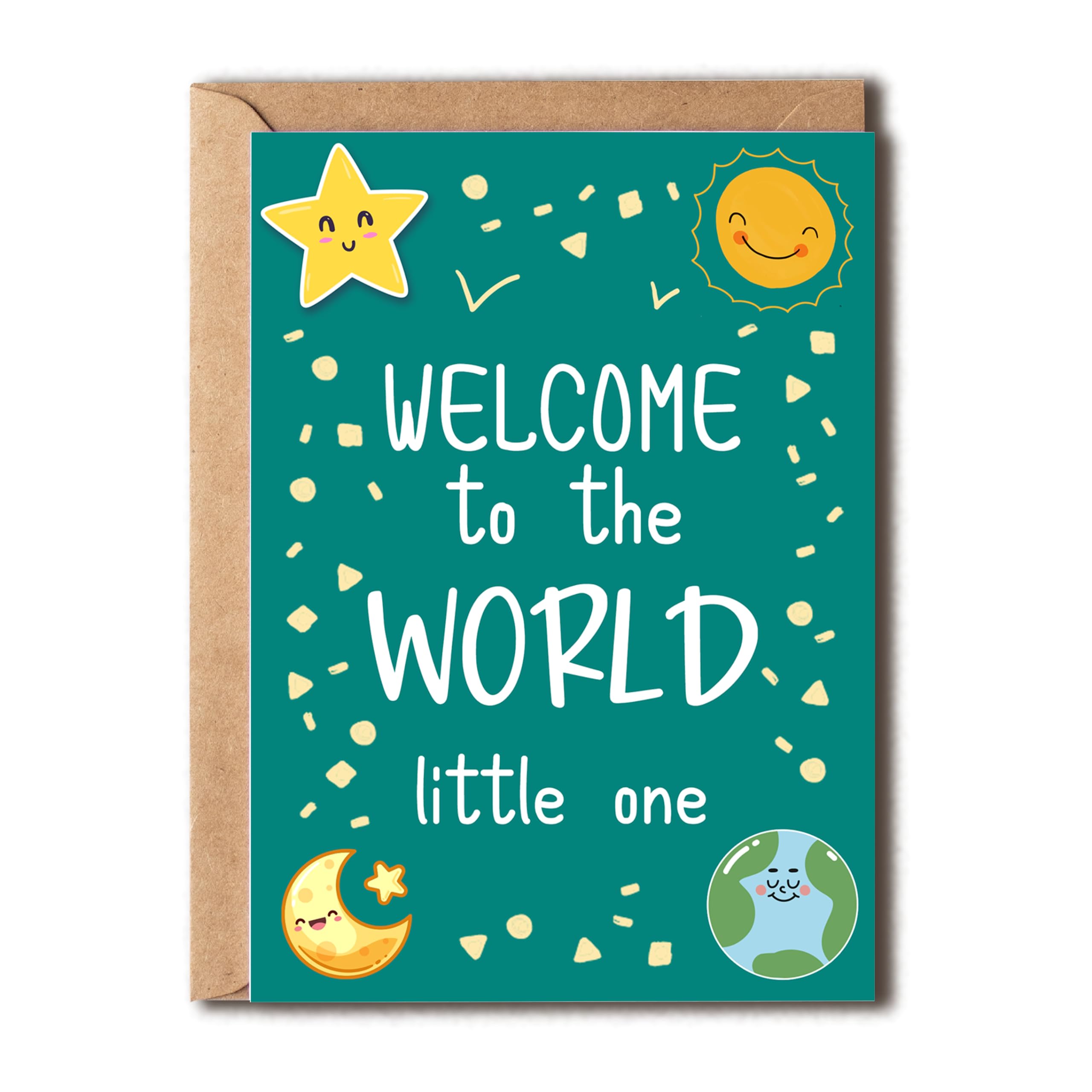 New Baby Card - Funny Baby Shower Card - Cute Congratulations Card - Nursery Moon And Stars Card For Baby Girl Or Boy