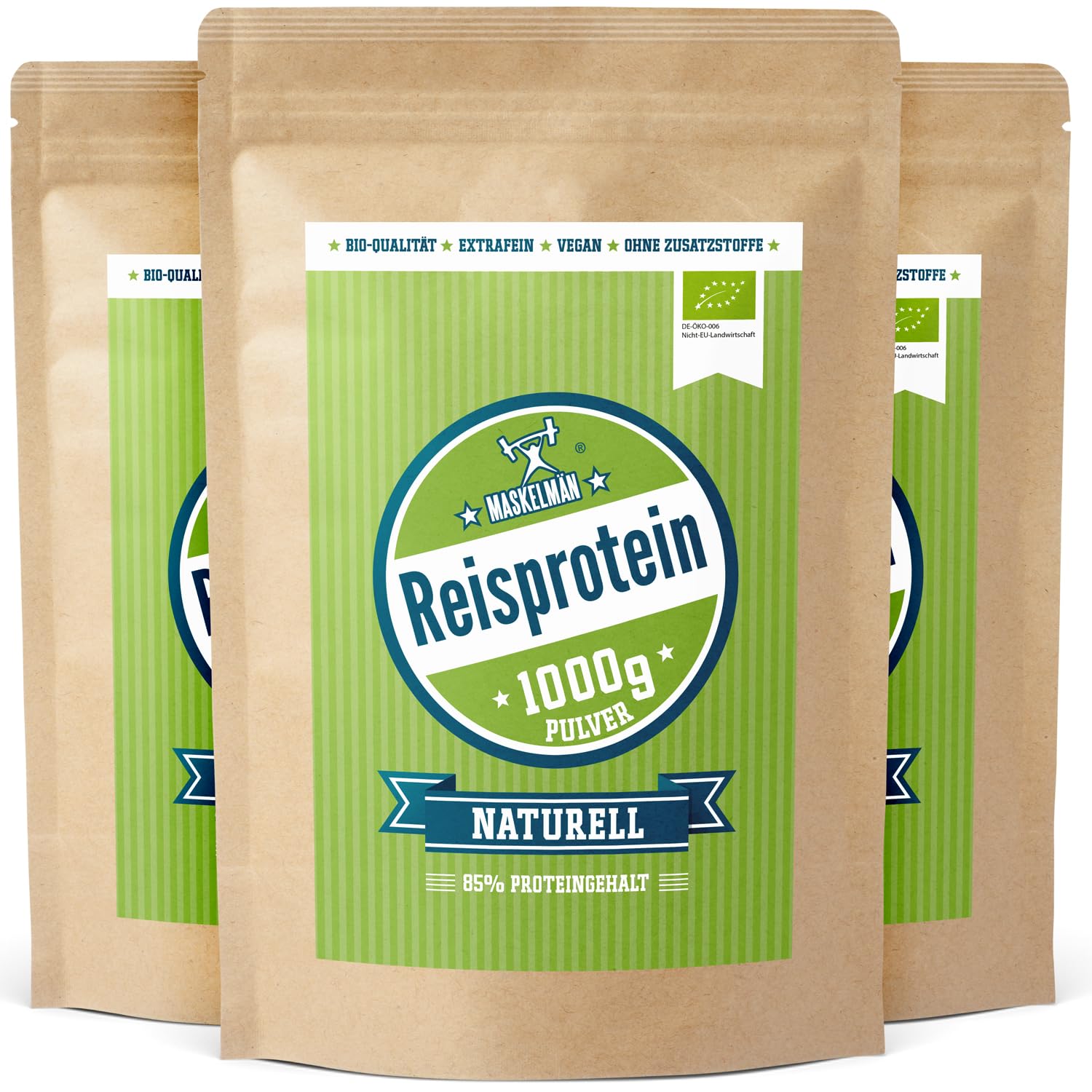 Reisprotein vegan von Maskelmän - 3 KG - 80% Eiweiss - Extrafeines Bio Reisprotein aus der Reiskleie - Ideale vegane Eiweissquelle