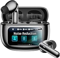 wyness Wireless Earbuds ANC Bluetooth 6.0 with Touchscreen Case, 40H Playtime, AI Clear Calls, IPX7 Waterproof - Black