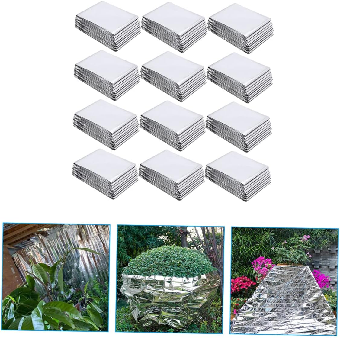 12sheets Reflective Silver Greenhouse Film for Plant Growth Warm Keeping Foil Protects Against Frost Enhances Light Distribution for Winter Gardening