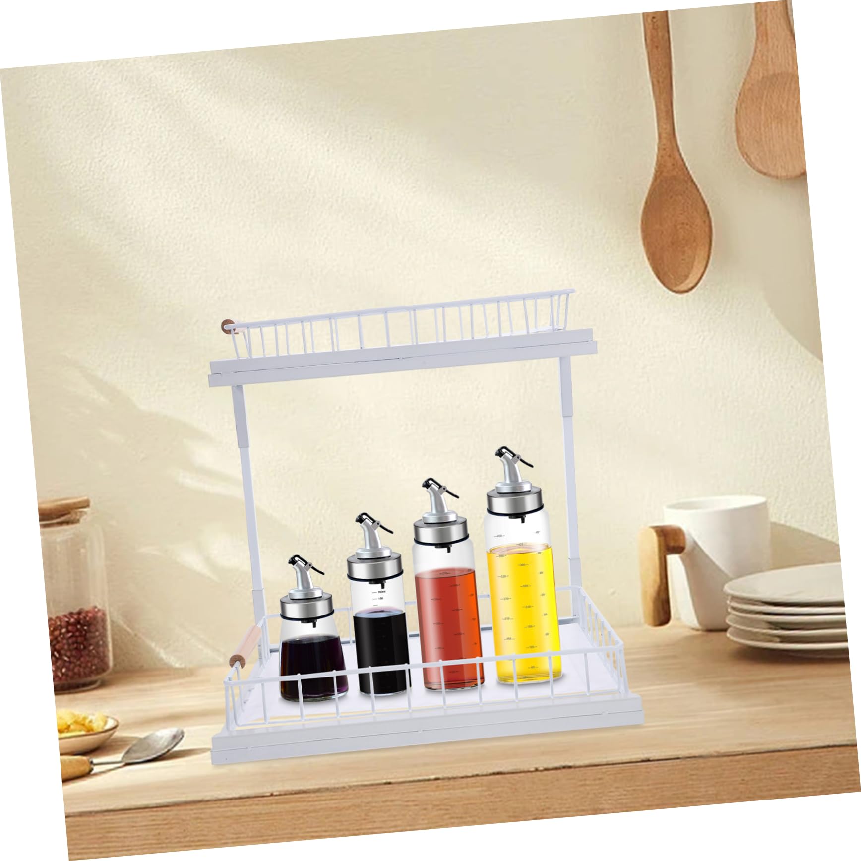 Küchenschrank Organizer Ausziehbar, Zweistufig, Weiß aus Kohlenstoffstahl