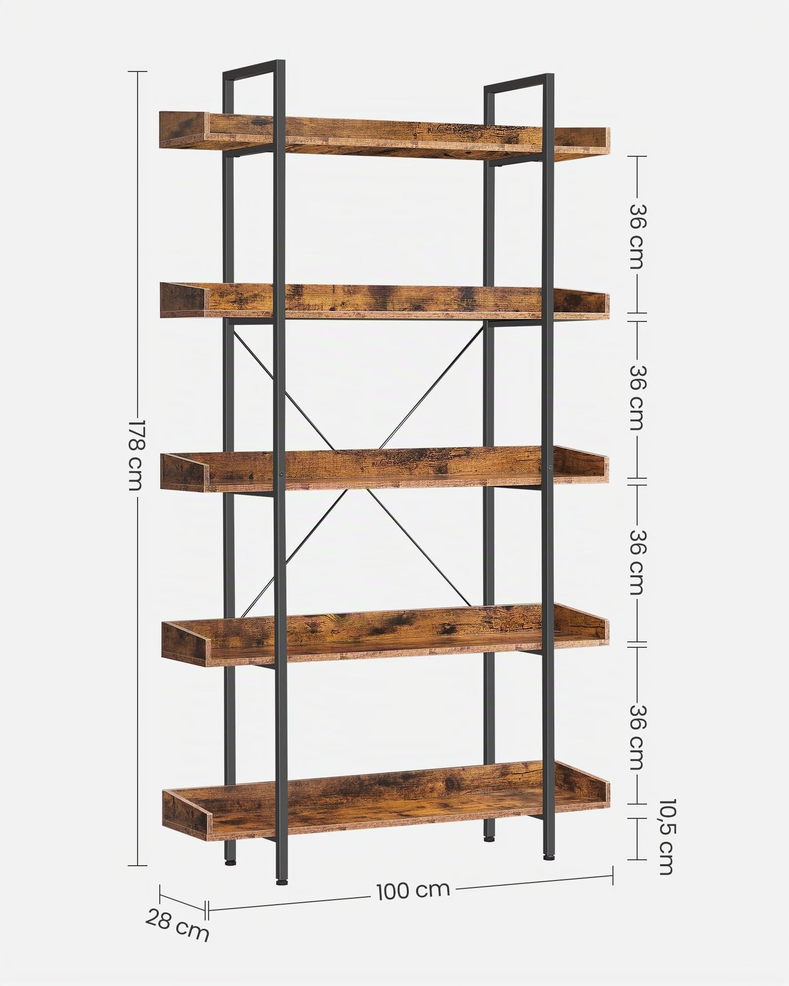 VASAGLE Bibliothèque, étagère à 5 étages, étagères de Rangement spacieuses, Montage Facile, Salon, Chambre à Coucher, Bureau à Domicile, Industrie, Marron Rustique et Noir LLS110B01