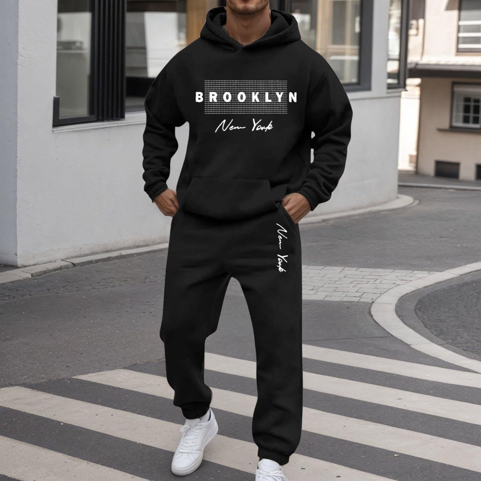 WWricotta Sweat capuche polaire homme, manches raglan, cordon, poches, pantalon, ensemble sport/A