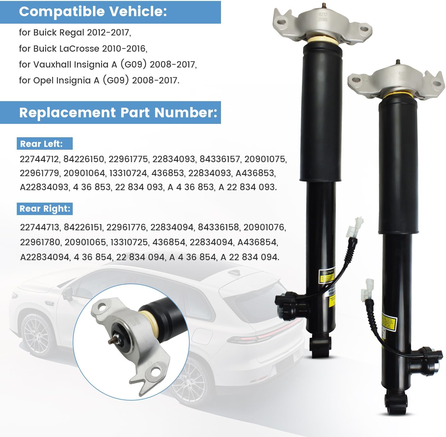 2PCS Rear Shocks Absorber Struts w/Electronic Damping for Buick Regal GS 2012-2017, for Buick LaCrosse 2010-2016, Rear Struts Left & Right Replace 84336157
