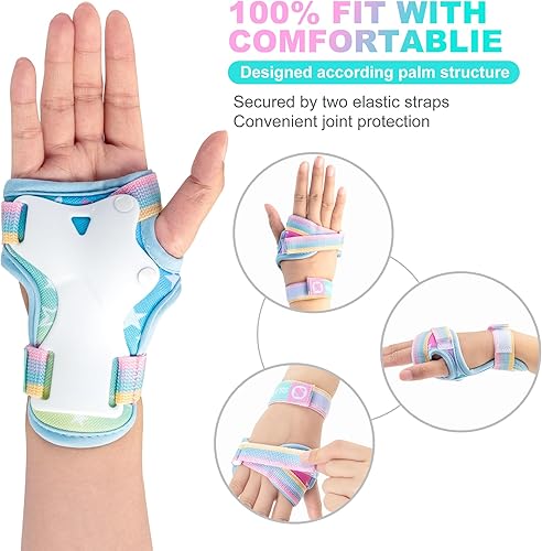 Miniatura 7 de SULIFEEL Patines ajustables para principiantes con rodilleras de unicornio arcoíris verde y rosa