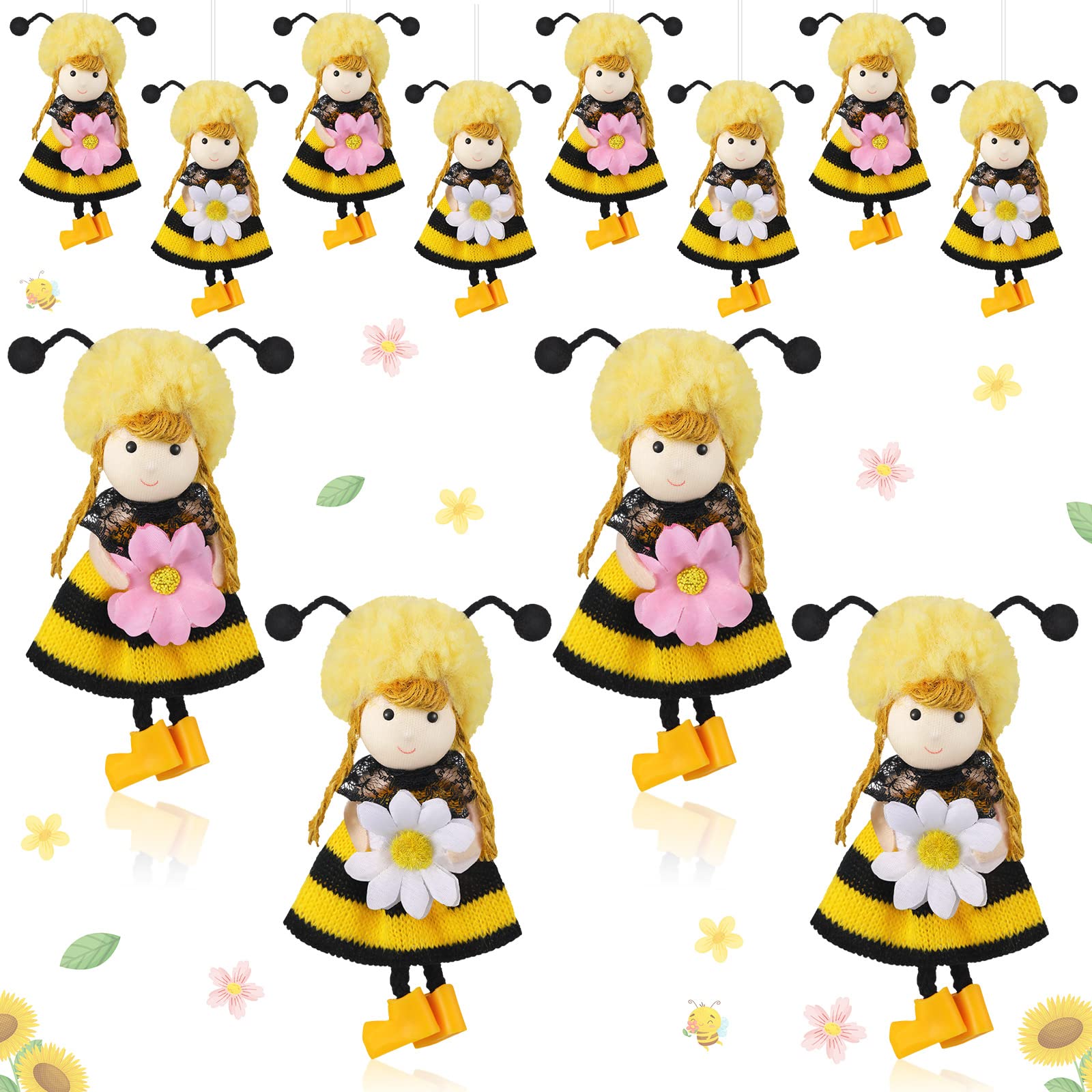 4 Pieces Bee Hanging Ornament Plush Bees Doll Ornament Handmade Stuffed Soft Bee Doll Hanging Gift for Summer Bee Birthday Party Favors Decorations (Bee)