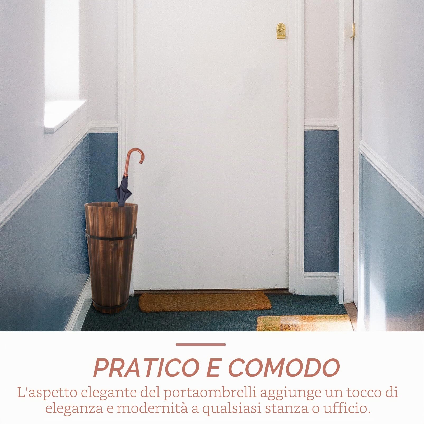 Cabilock Portaombrelli in Legno Marrone, Stabile, per Ombrelli e Bastoni | Secchio Salvaspazio per Angoli, Adatto a Casa e Stanza, Finitura Raffinata Moderna