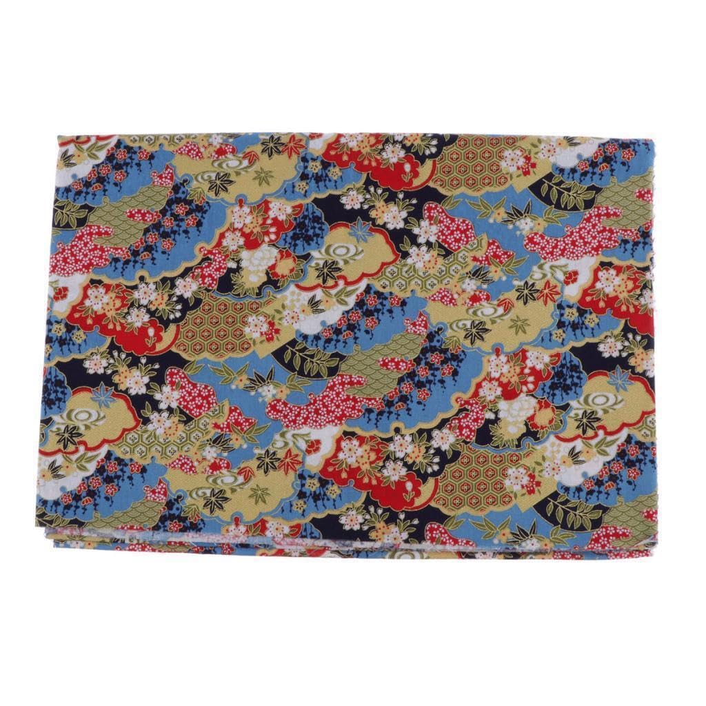 Zanthicia Bronzing Wave Cotton Fabric Sewing for Beautiful Crafts Squares Japanese, Blue Flowers, 1m