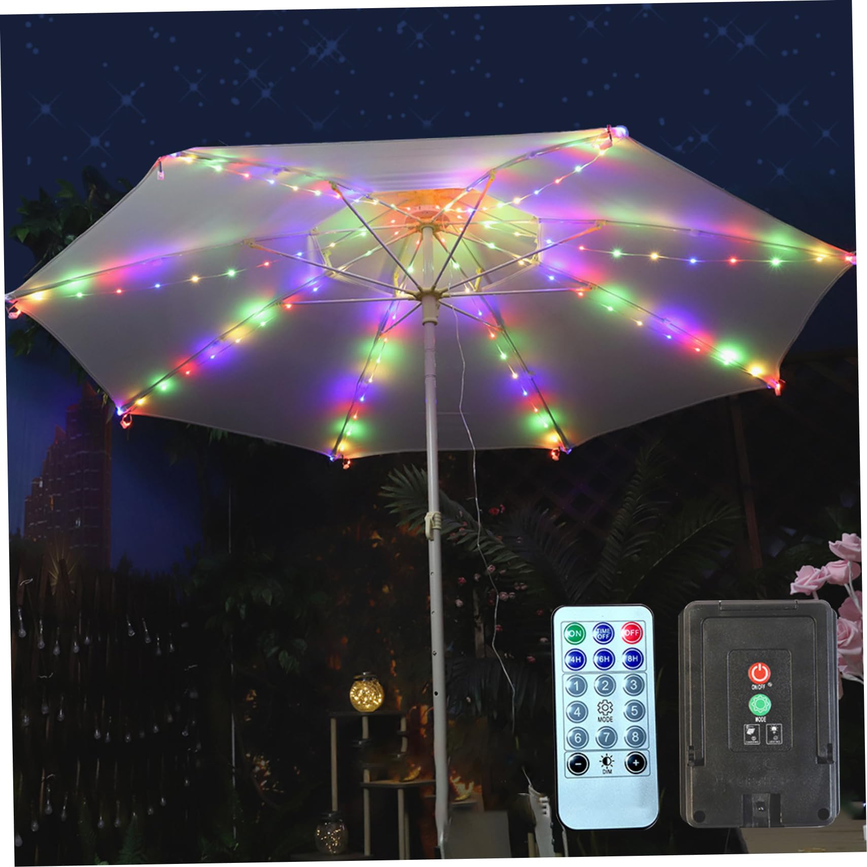 Solar Umbrella Lights 104 LED Outdoor Waterproof Patio Lights with Remote 8 Modes Clip-On Lighting for Garden Camping Hiking Umbrella Decor Colorful Light