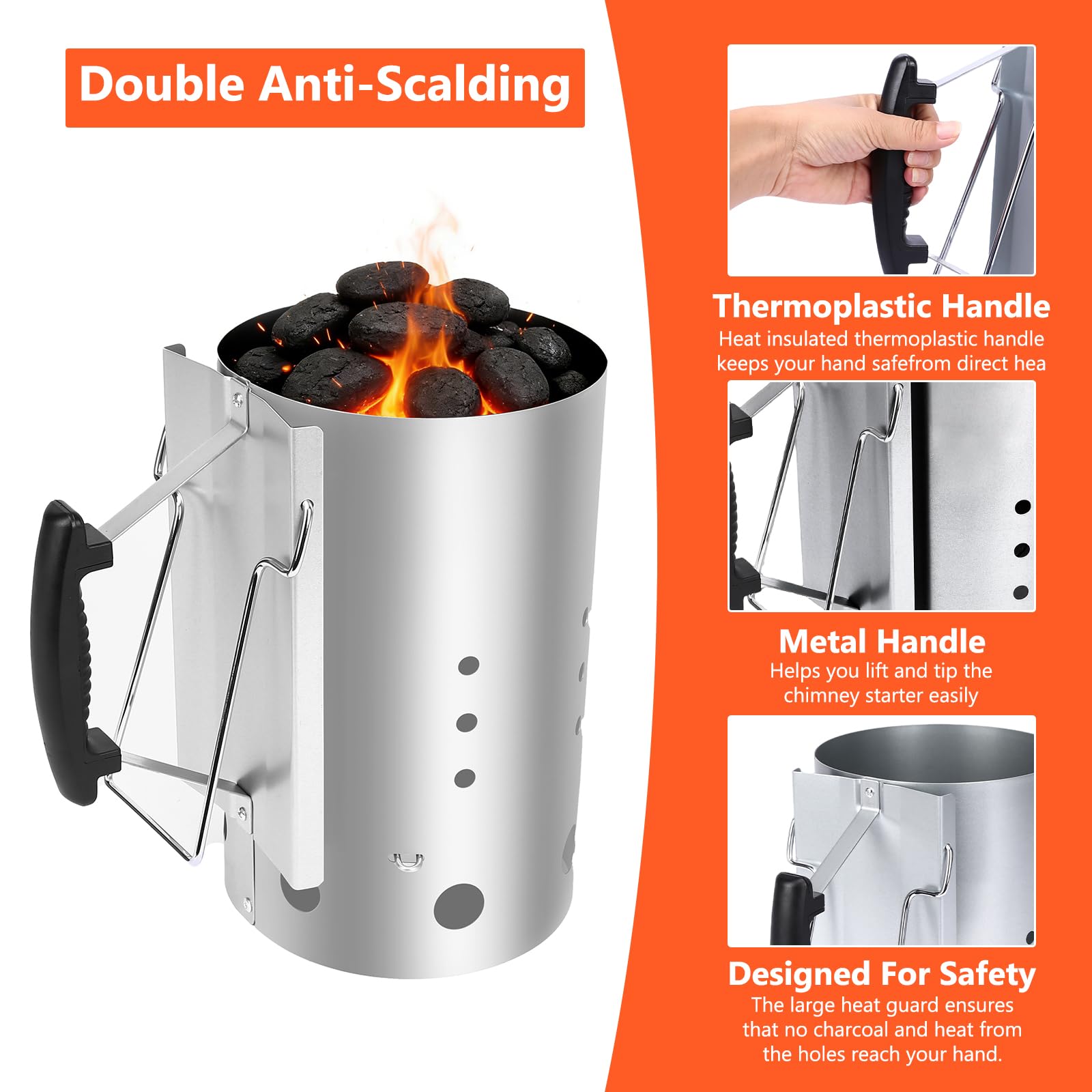 QuliMetal Rapidfire Starter - Klein (20cm Höhe), kompakter Grillanzünder mit Zwei Griffen, ideal für alle Holzkohlegrills ab Ø 47cm, Anzündhilfe für Holzkohle, Briketts - (7416)