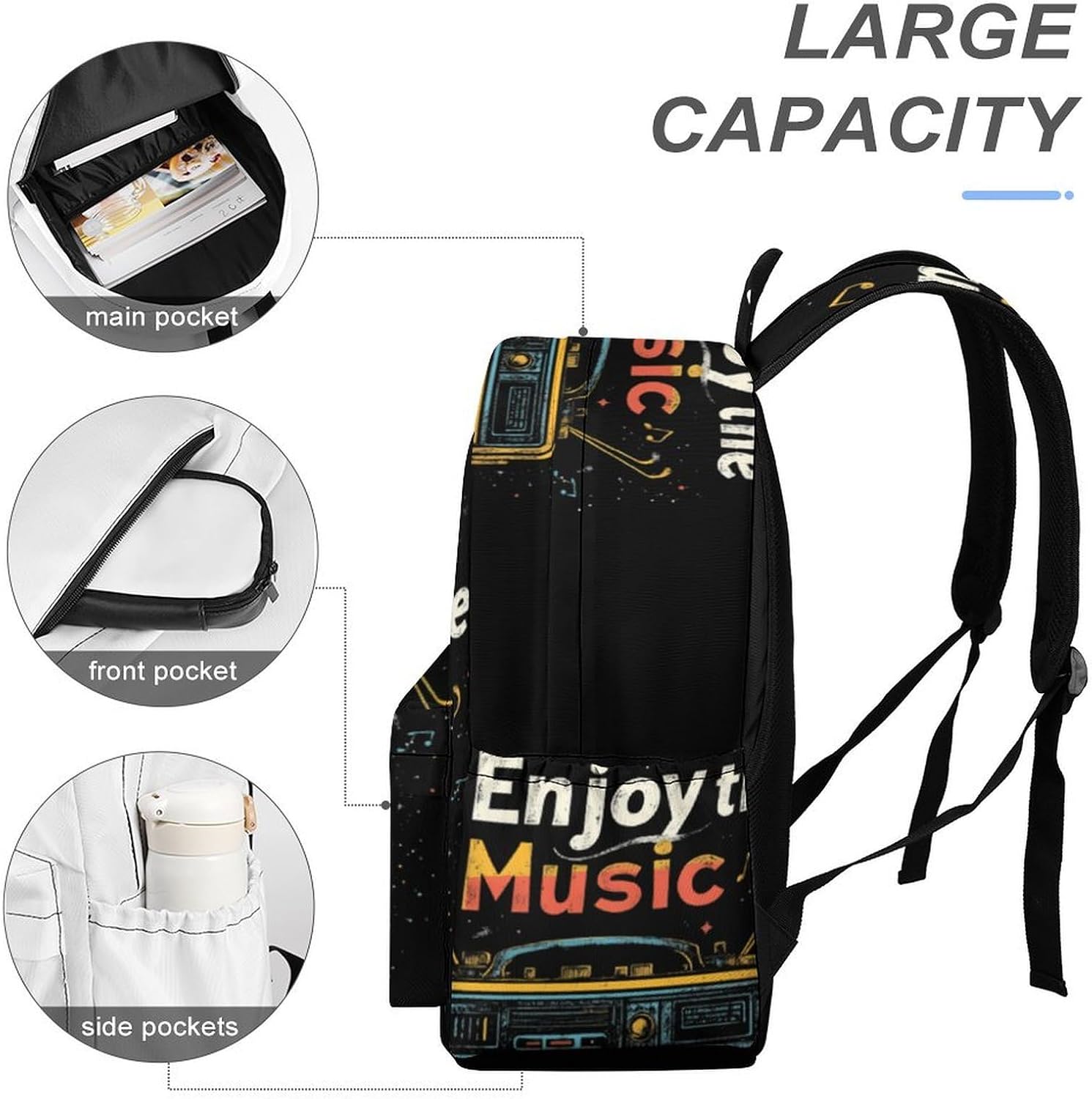 Enjoy The Music Casual Backpack Daypack 16.5 Inch Fashion Double Shoulder Bag for Women