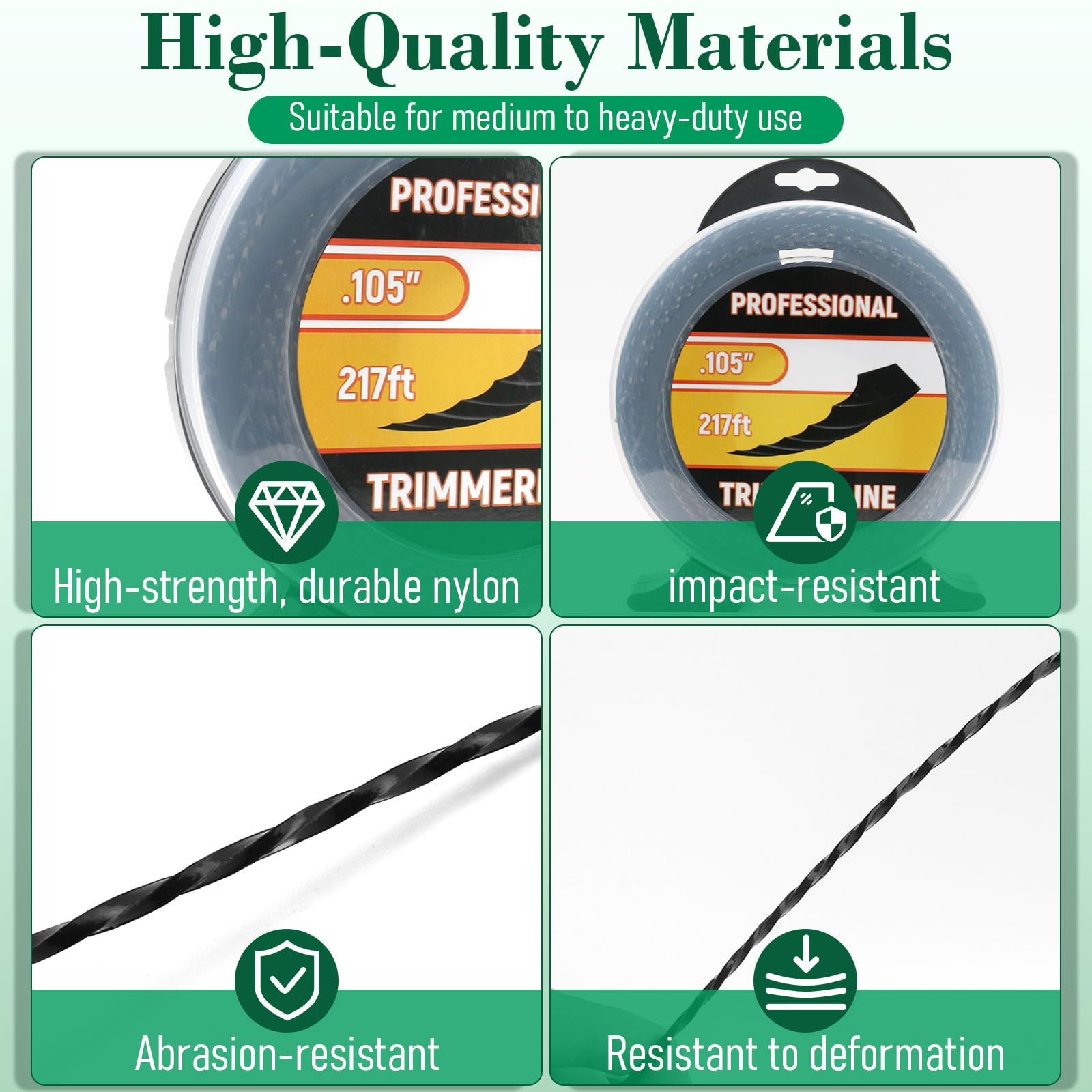 330105071 Fil de débroussailleuse diamant noir 0,105" (66,1 m) compatible avec Echo, Stihl, Husqvarna, DeWalt, Ryobi, Troy Bilt Weed Eaters