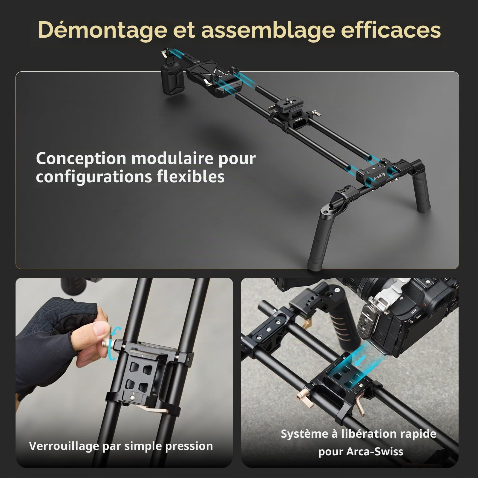 SMALLRIG Kit de Support d'épaule(Version Classique), Tiges de 15 mm à Double Poignée, Support Vidéo Universel pour épaule avec Fixation Rapide pour Arca,pour Caméscope DSLR -4480B
