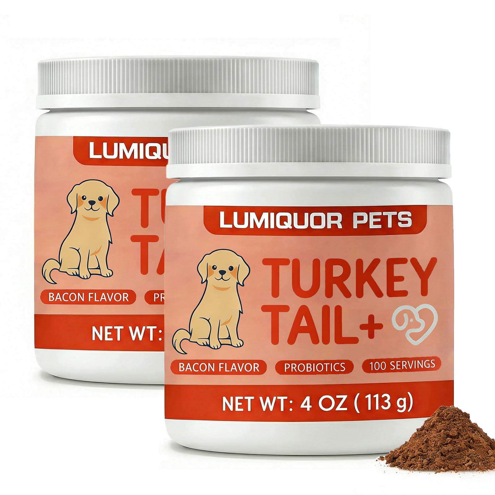 Lumiquor Turkey Tail for Dogs, Lumiqour Turkey Tail Mushroom Powder, Support Your Mature Dog’s Immunity, Gut, Skin, (2 Bottle)