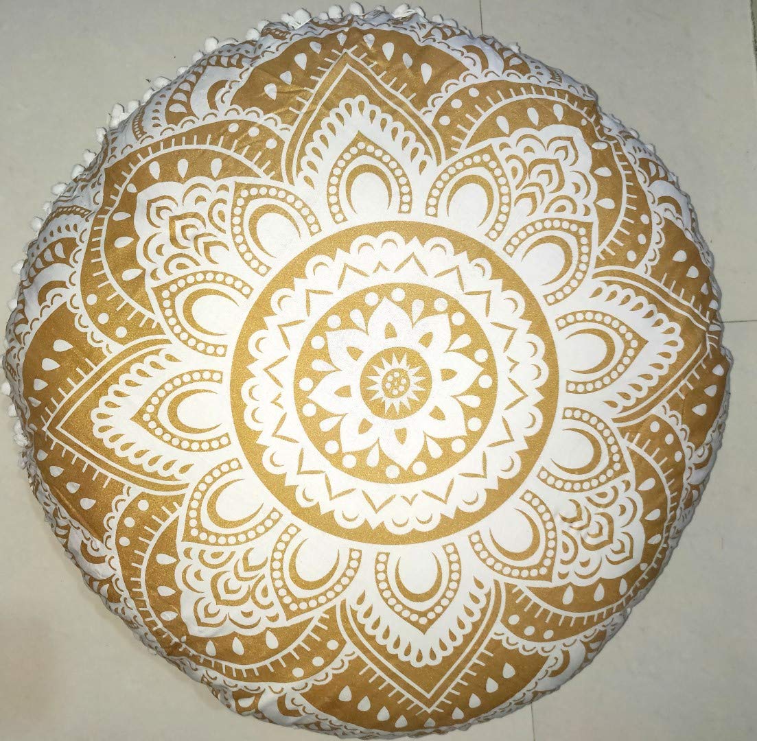Indian Craft Castle 32" Mandala Barmeri Large Floor Pillow Cover Cushion Meditation Seating Ottoman Throw Cover Hippie Decorative Zipped Bohemian Pouf