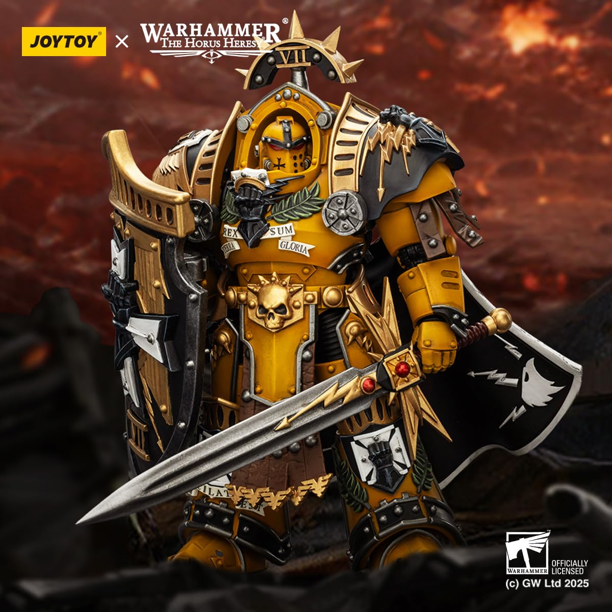 HIPLAY JOYTOY Warhammer JT03295 Imperial Fists Legion Praetor w Zbroi Tartaros z Mieczem Mocy i Tarczą Vigil Storm 1/18 Figurka Akcji