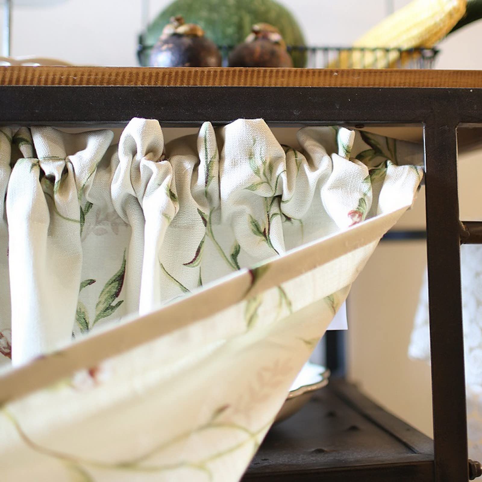 Tenda Cucina Rustica Beige - Mezza Tenda In Cotone E Lino Floreale Per Finestre Piccole - Foto 7