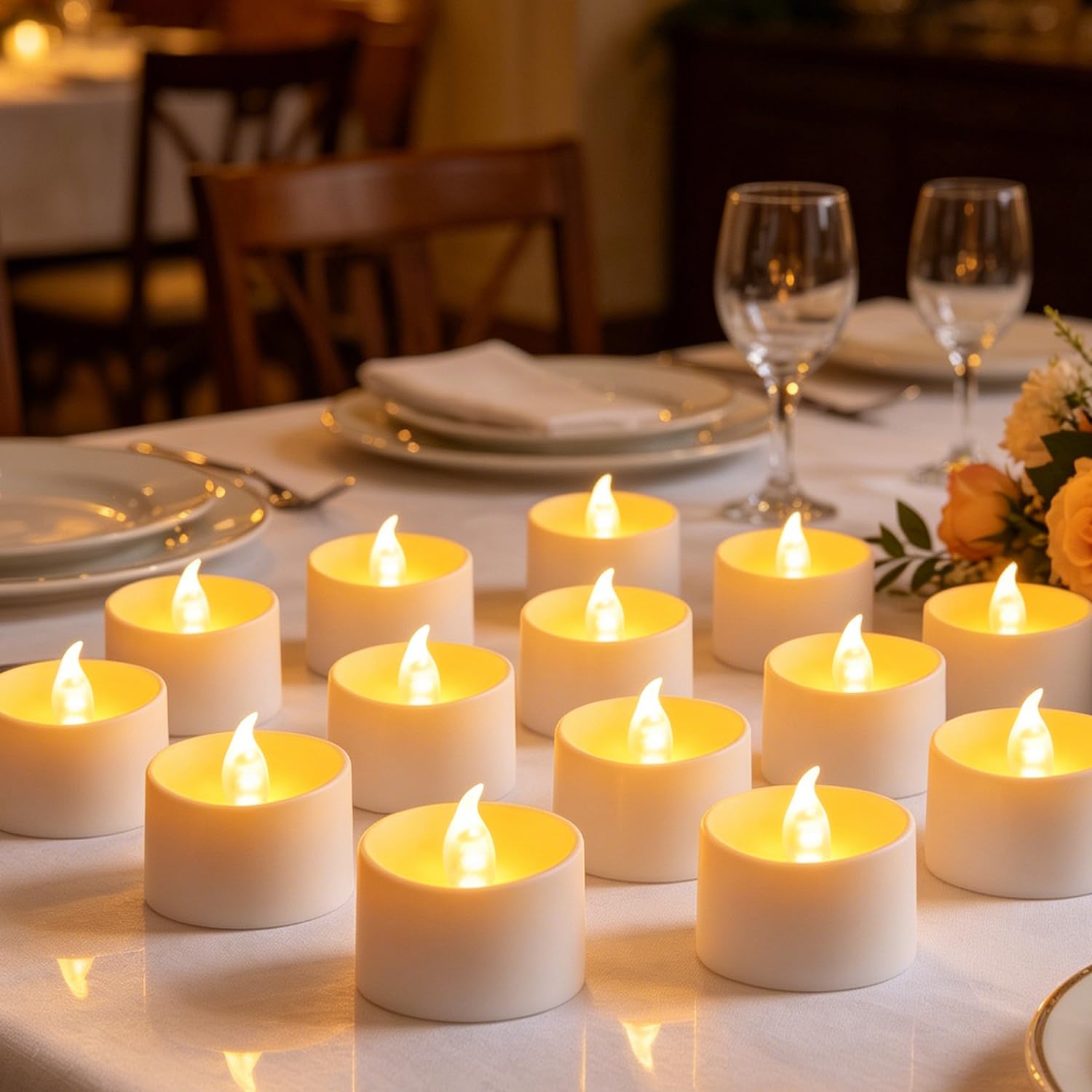 Candele a LED senza fiamma, confezione da 100 candele votive a batteria, a lunga durata, luce bianca calda, per centrotavola da matrimonio, decorazioni per Halloween e Natale
