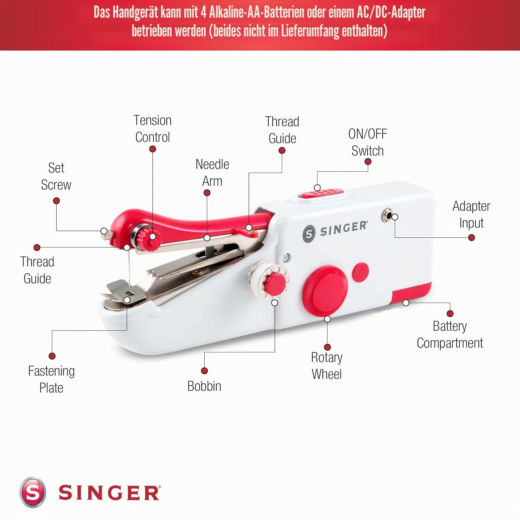 Tragbare Mini Nähmaschine Singer Stitch Sew Quick – Ideal für schnelle Reparaturen zu Hause und unterwegs