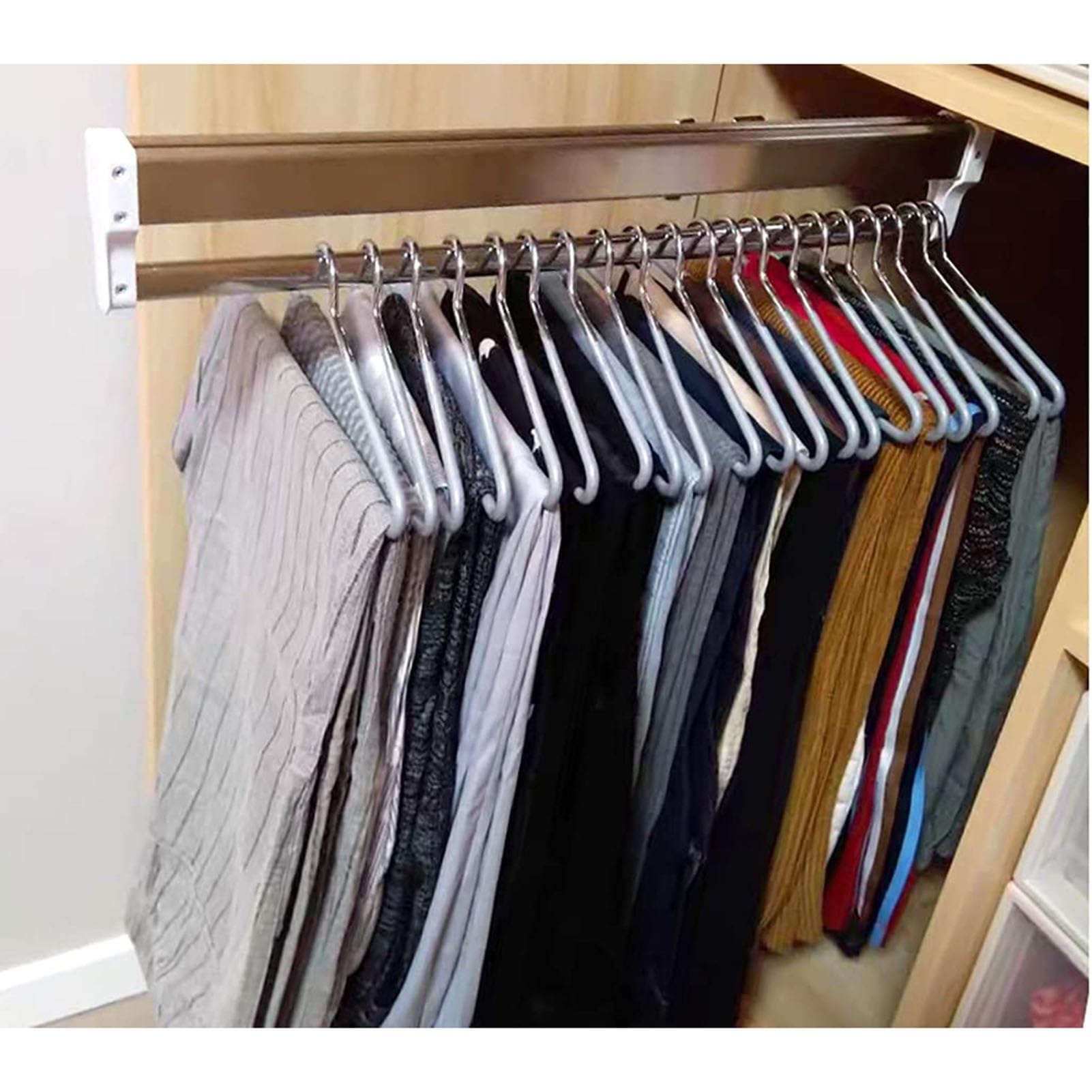 GLETSF Extendable Clothes Rail for Wardrobe, Adjustable Pull Out Closet Rod with 2 Sliding Rails for Space Saving Storage Solution,size_name-550MM/21.6INCH