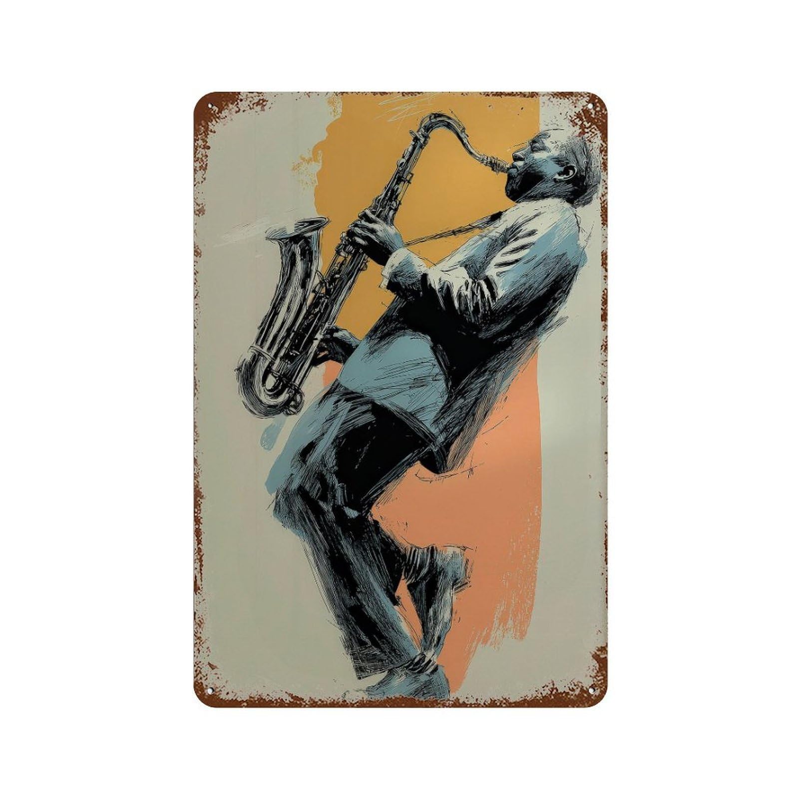 xiaoxiaoshen Saxophone Player. Sketch Expressionist Wall Decor Art Metal Tin Poster Modern Home Decor Art Home Bar Shop Decorations Vintage Sign 30x20cm