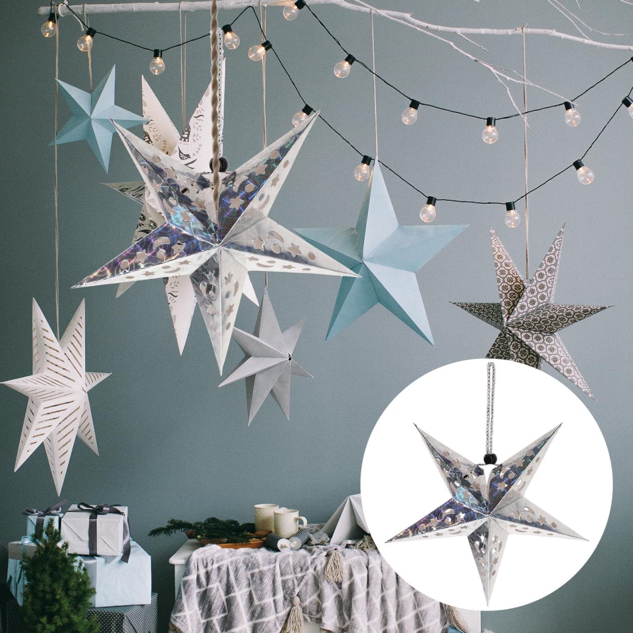 Hanging Paper Star Lantern Ceiling Twinkle Pentagram Lampshade Christmas Wedding Party Ornament 30CM 5Pcs