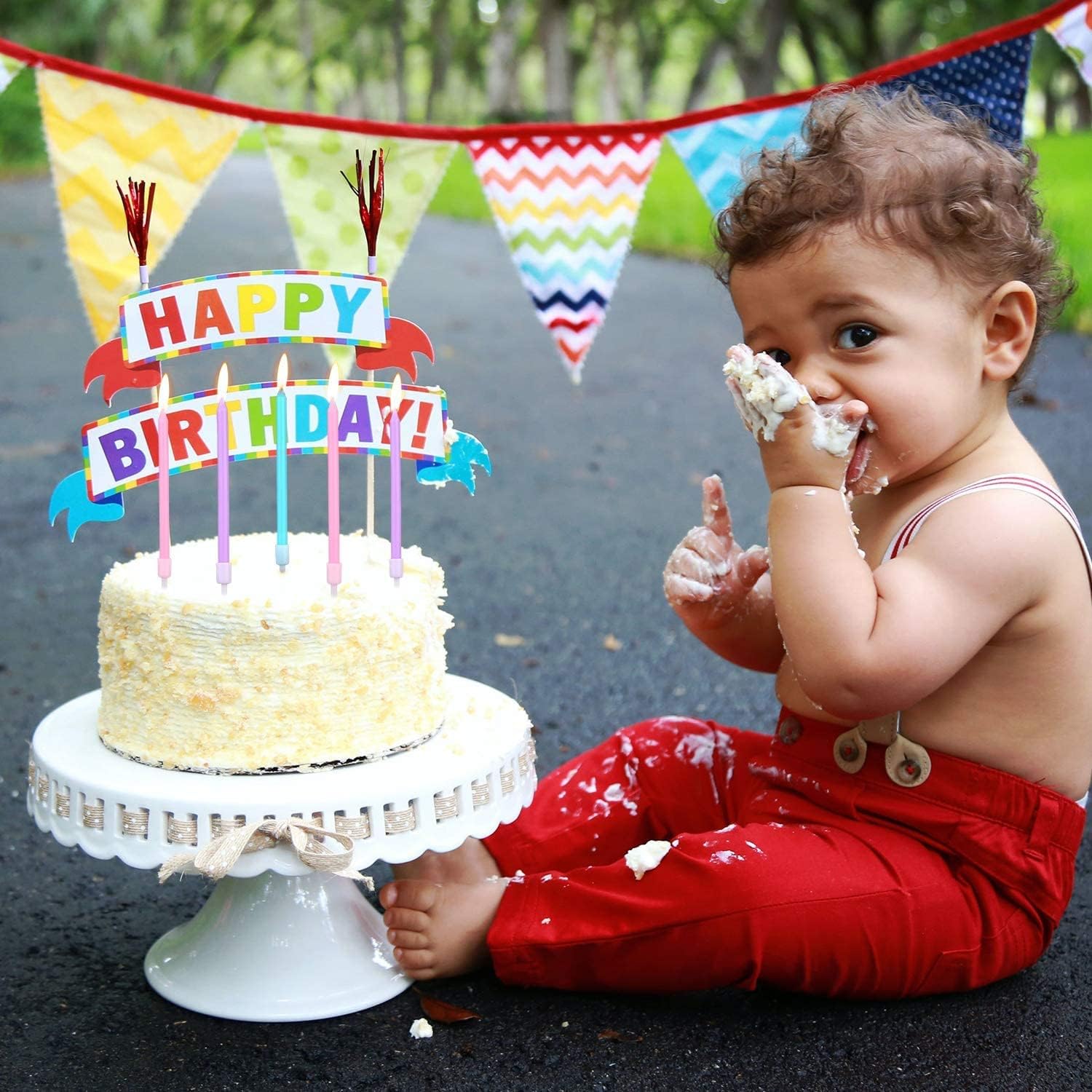 Luter 20pcs Metallic Birthday Candles in Holders Birthday Cake Candles