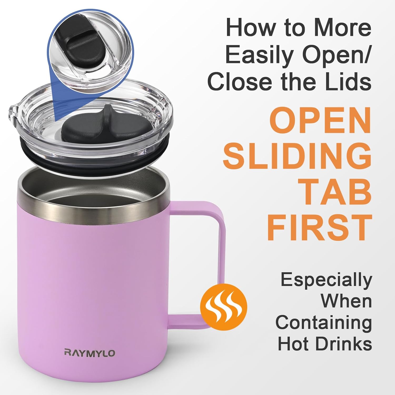 Insulated Coffee Mug 12 oz, Double Wall Stainless Steel Coffee Mug with Lids, Leak-Proof & Detachable Slider Lid for Thorough Clean, Keeps Coffee Cold for 9 Hrs, Suitable for Camp Home Office - Image 8