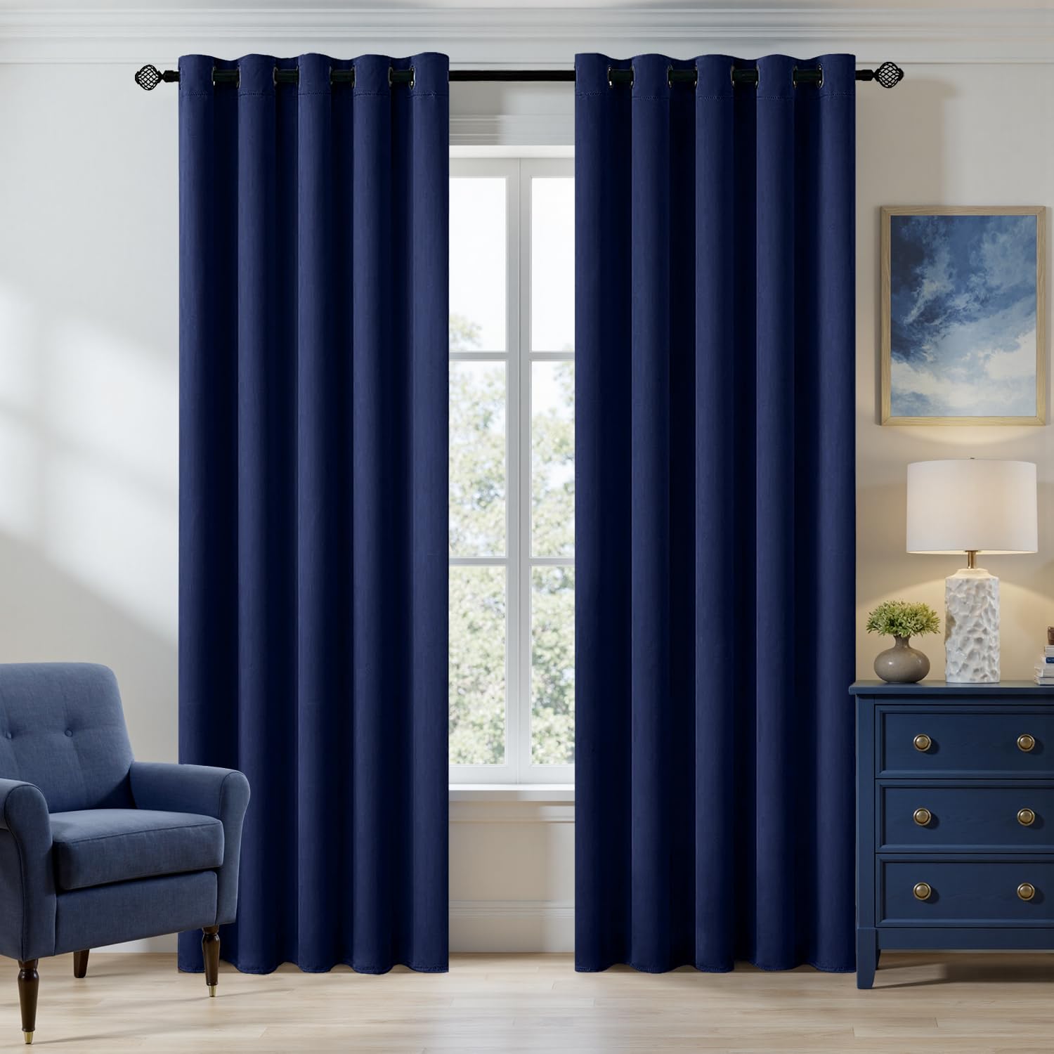 MIULEE Navy Blackout Curtains for Living Room 2 Panel Set, Premium Eyelet Curtains for Bedroom, Thermal Insulated Window Curtain Drapes, Black Out Curtain 90 Drop, Each Panel 66 x 90 Inches — image 1
