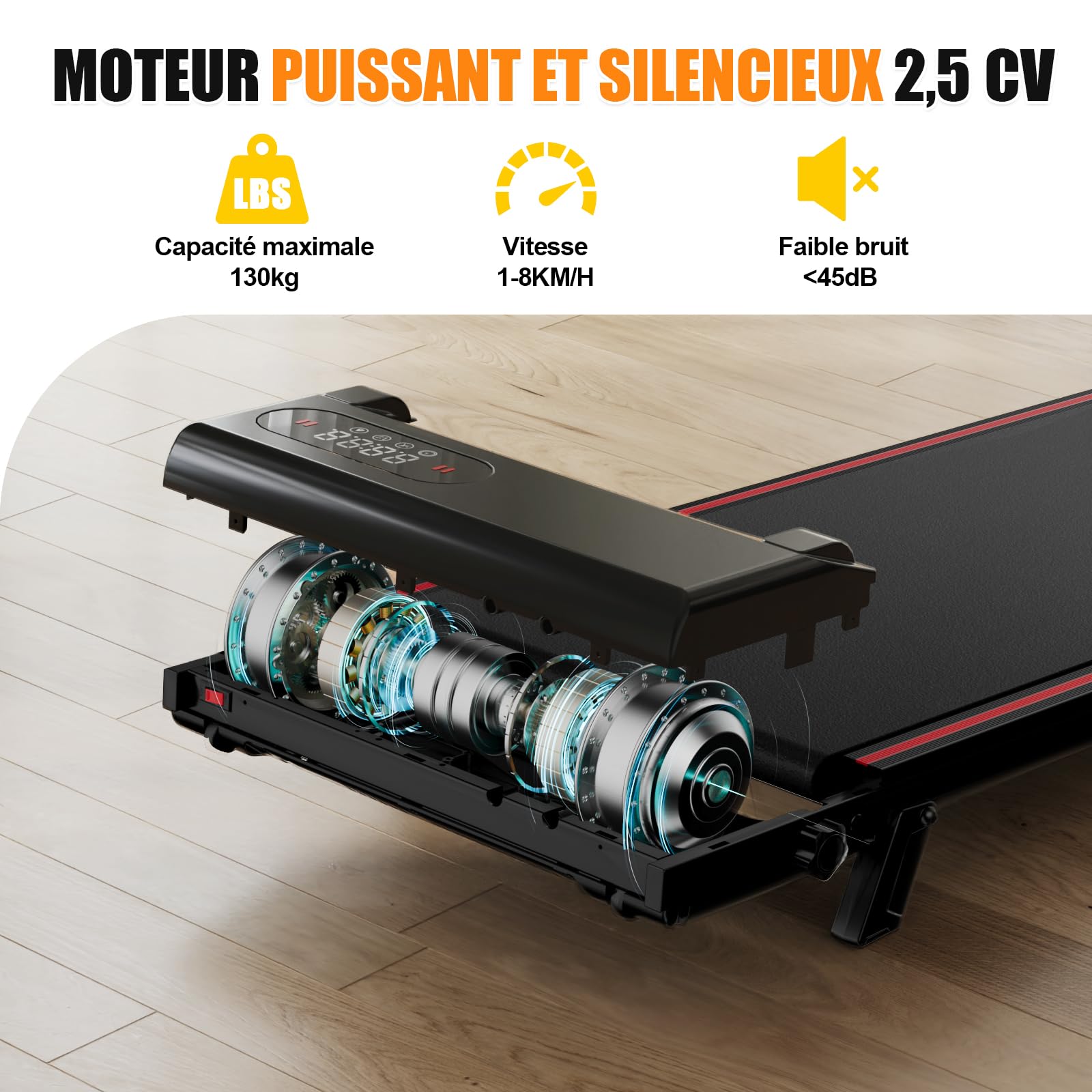 Tapis de Course 4 en 1 Pliable avec Pente 7% – Tapis de Marche Électrique 8 km/h, Moteur 2,5 CV, Système d’Amorti Avancé, Écran LCD, Cadre Renforcé, 130 kg Max – pour Maison & Bureau