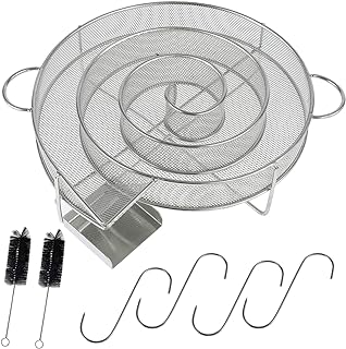 Cold Smoke Generator for BBQ Grill or Smoker Wood Dust Hot and Cold Smoking Salmon Meat Burn, Stainless Steel Pellet Smoke Generator with Brush and Hooks, Round Cold Smoker Generator for Kettle